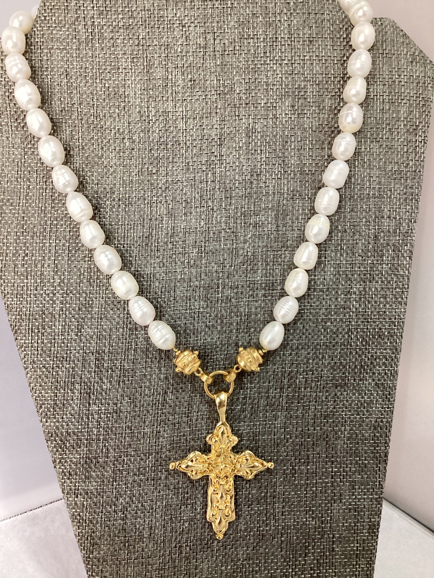 Susan Shaw- Gold Cross & Freshwater Pearls