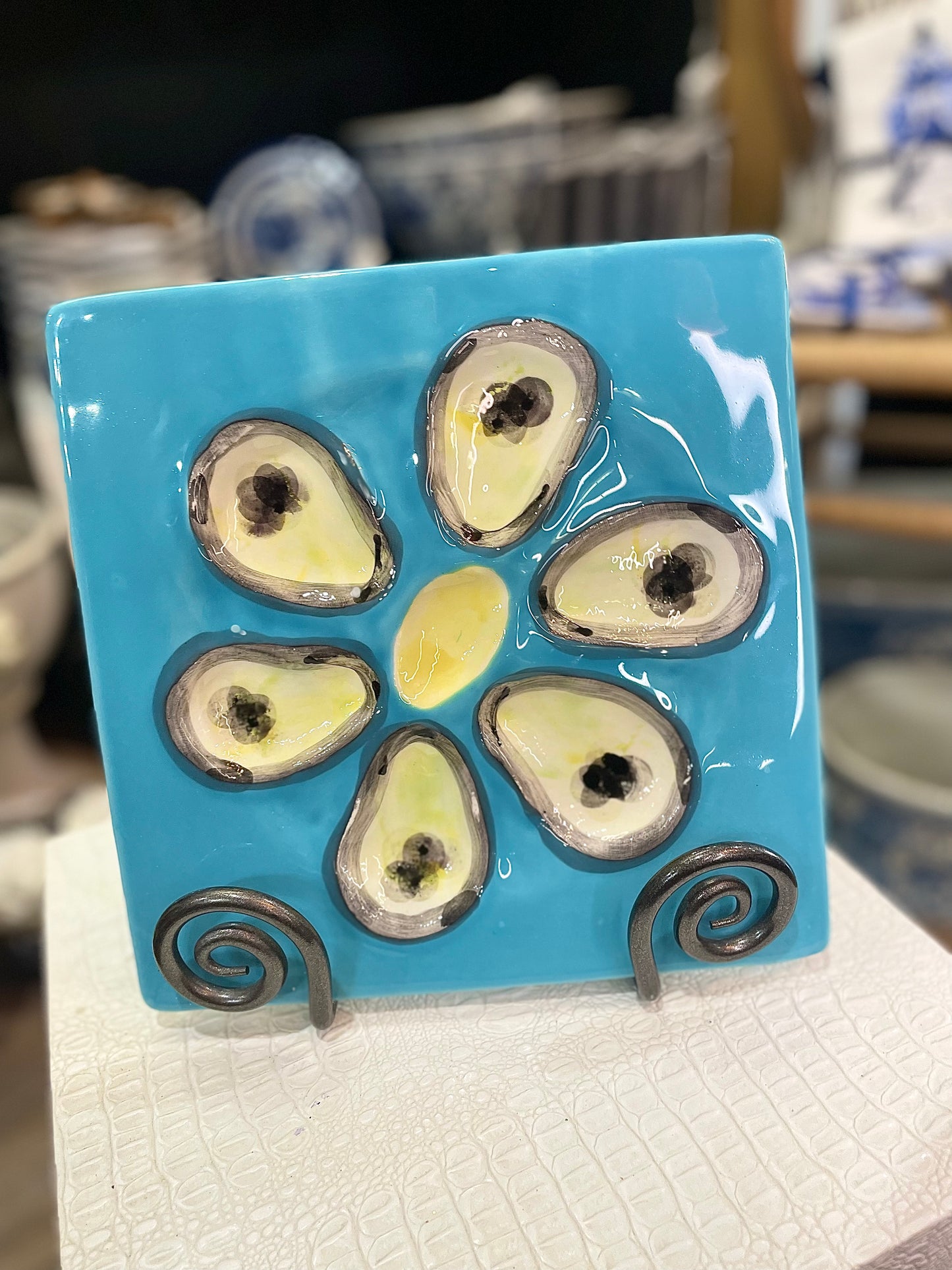 Square Turquoise Oyster Plate
