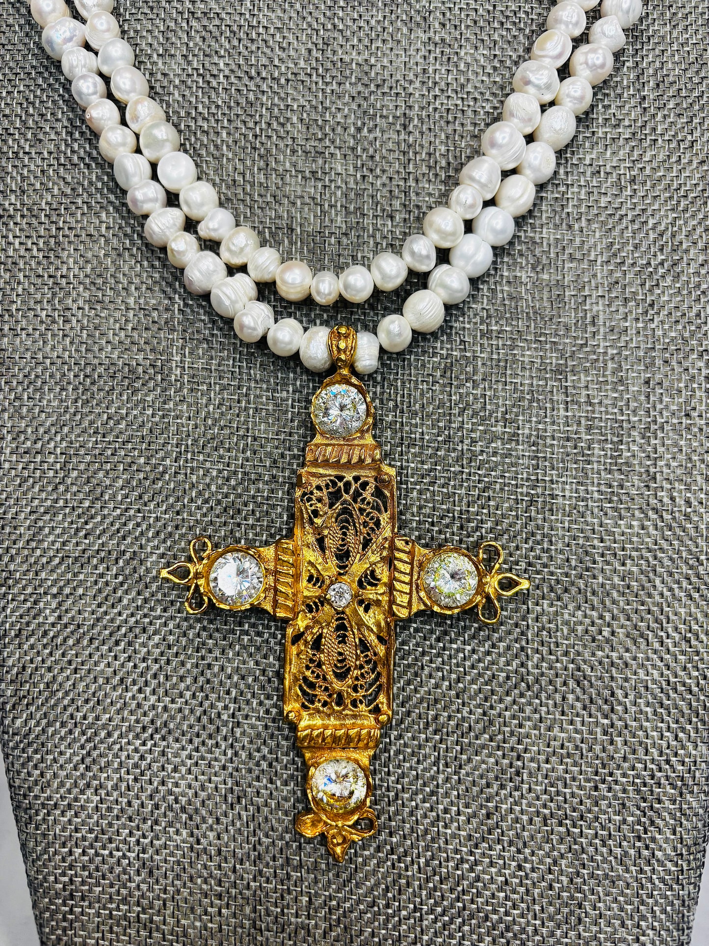 MADE - Gold Cross Pearl Necklace