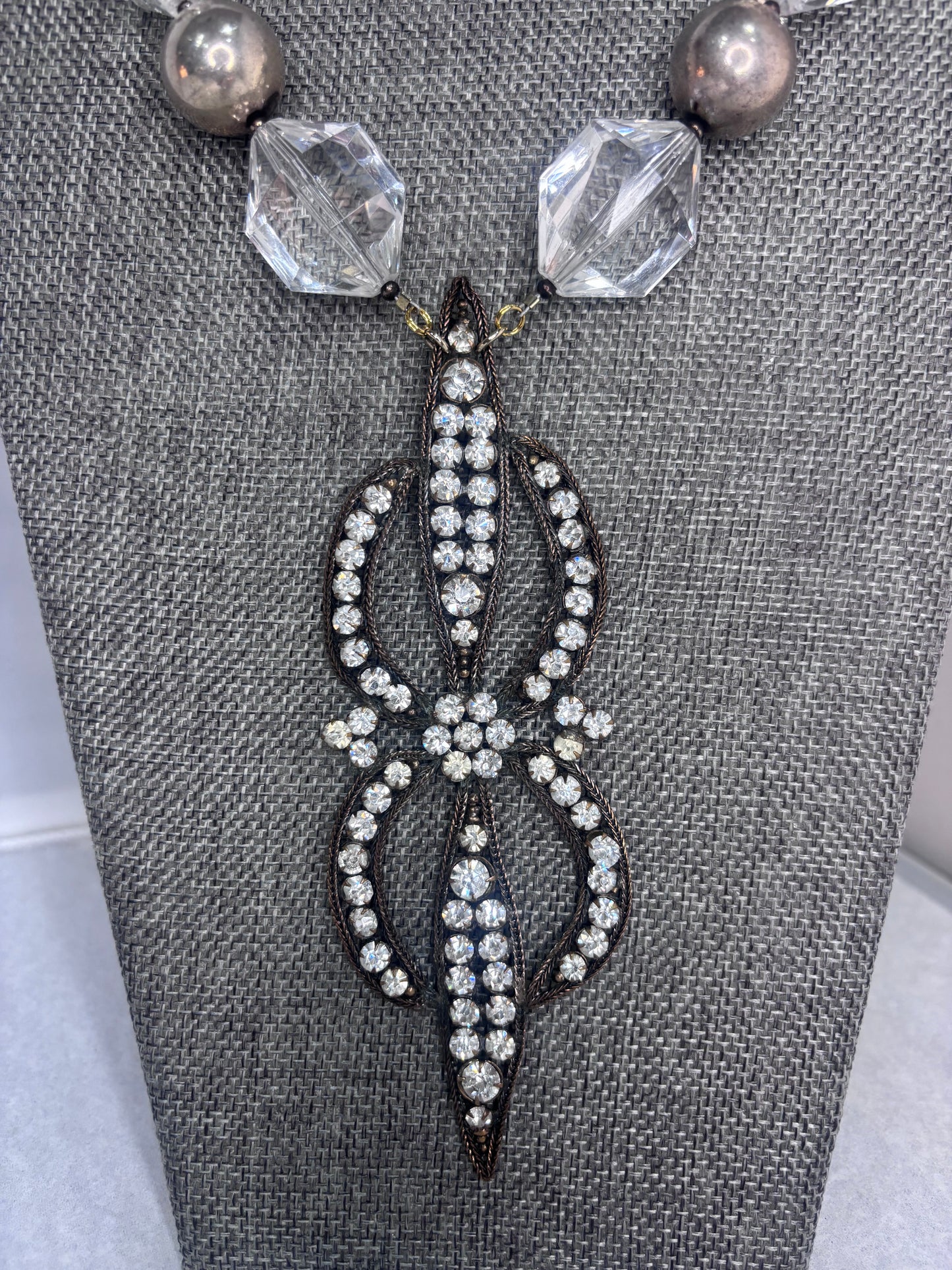 MADE-1920's Brooch and Clear Bead Necklace