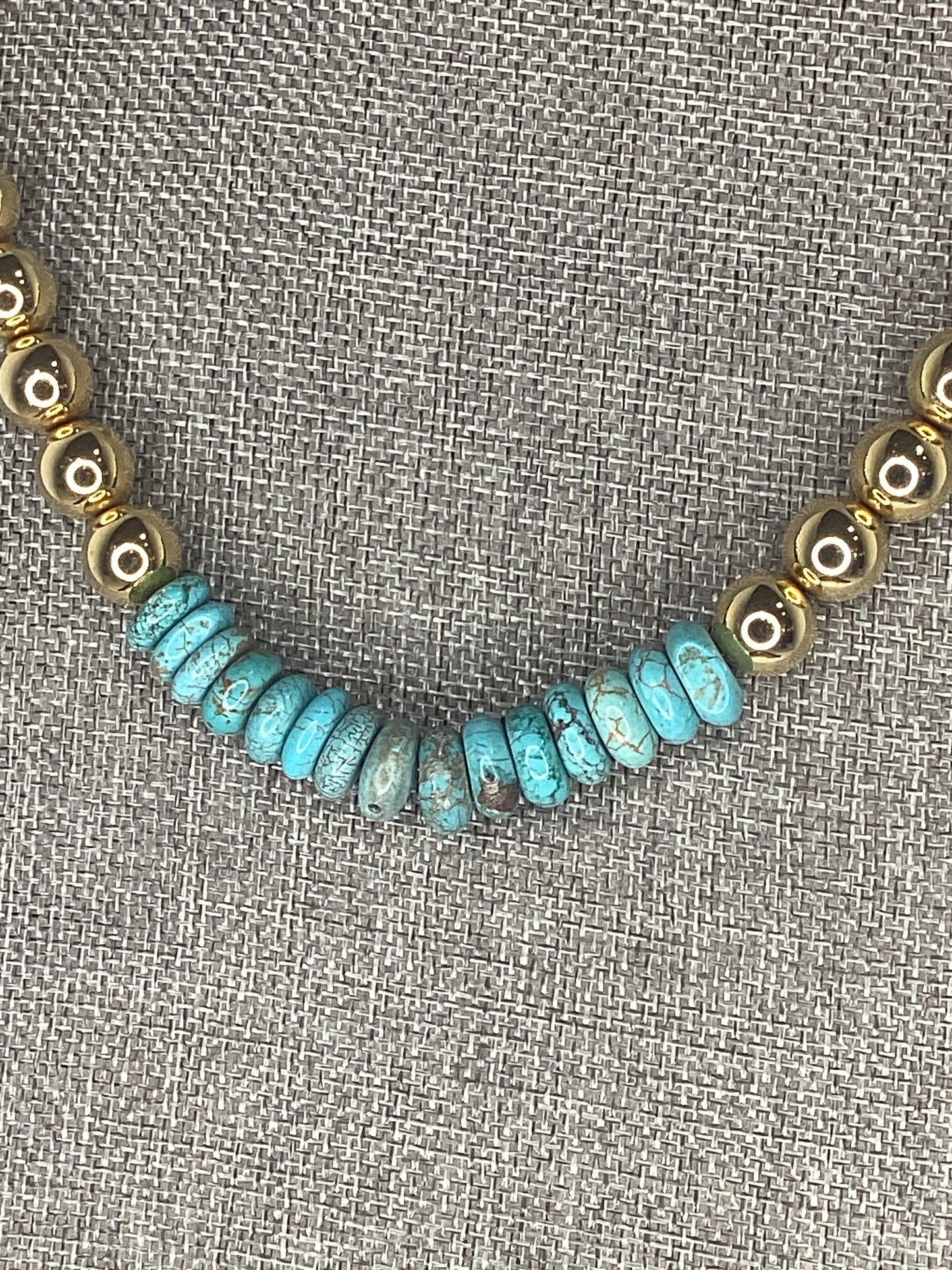 Made turquoise and gold bead necklace