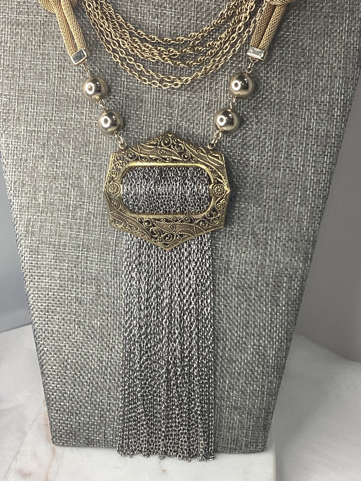 Made buckle fringe necklace