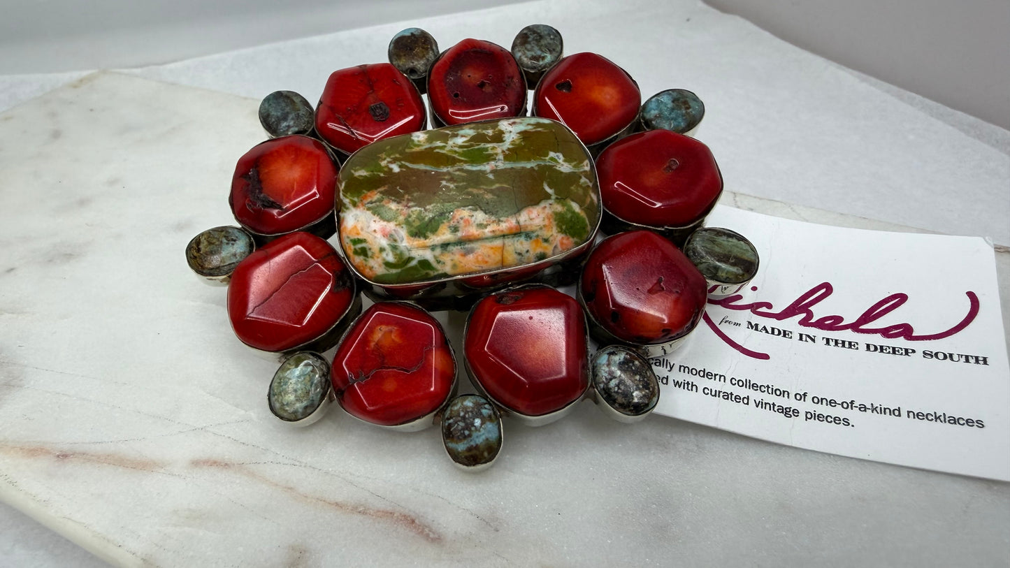 Made agate/coral Ring