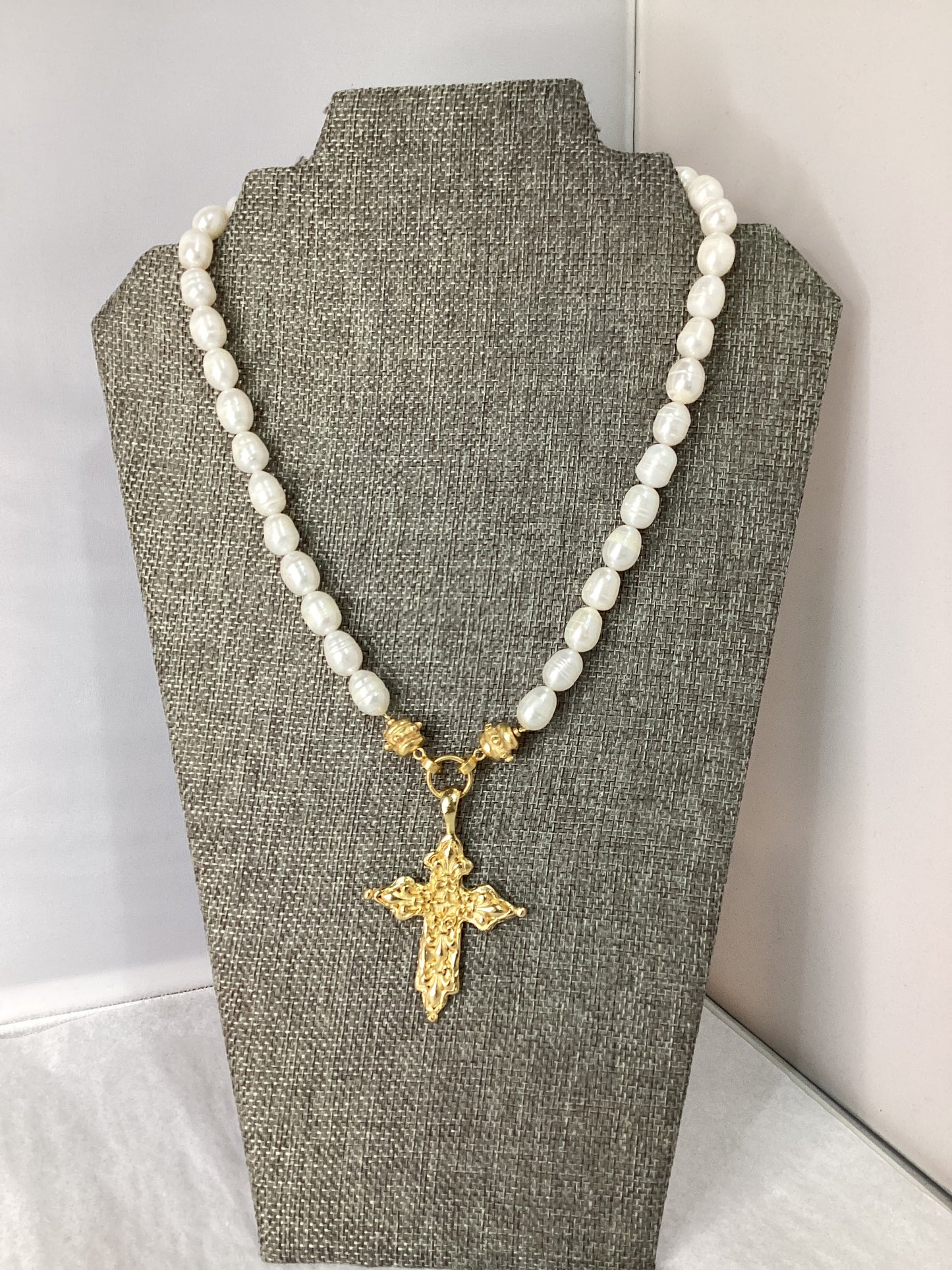 Susan Shaw- Gold Cross & Freshwater Pearls