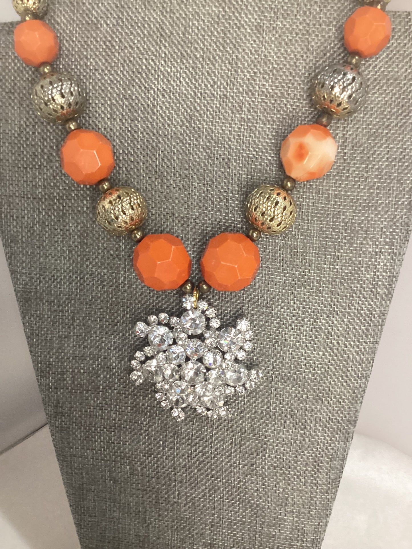 Made 1970s orange bead necklace