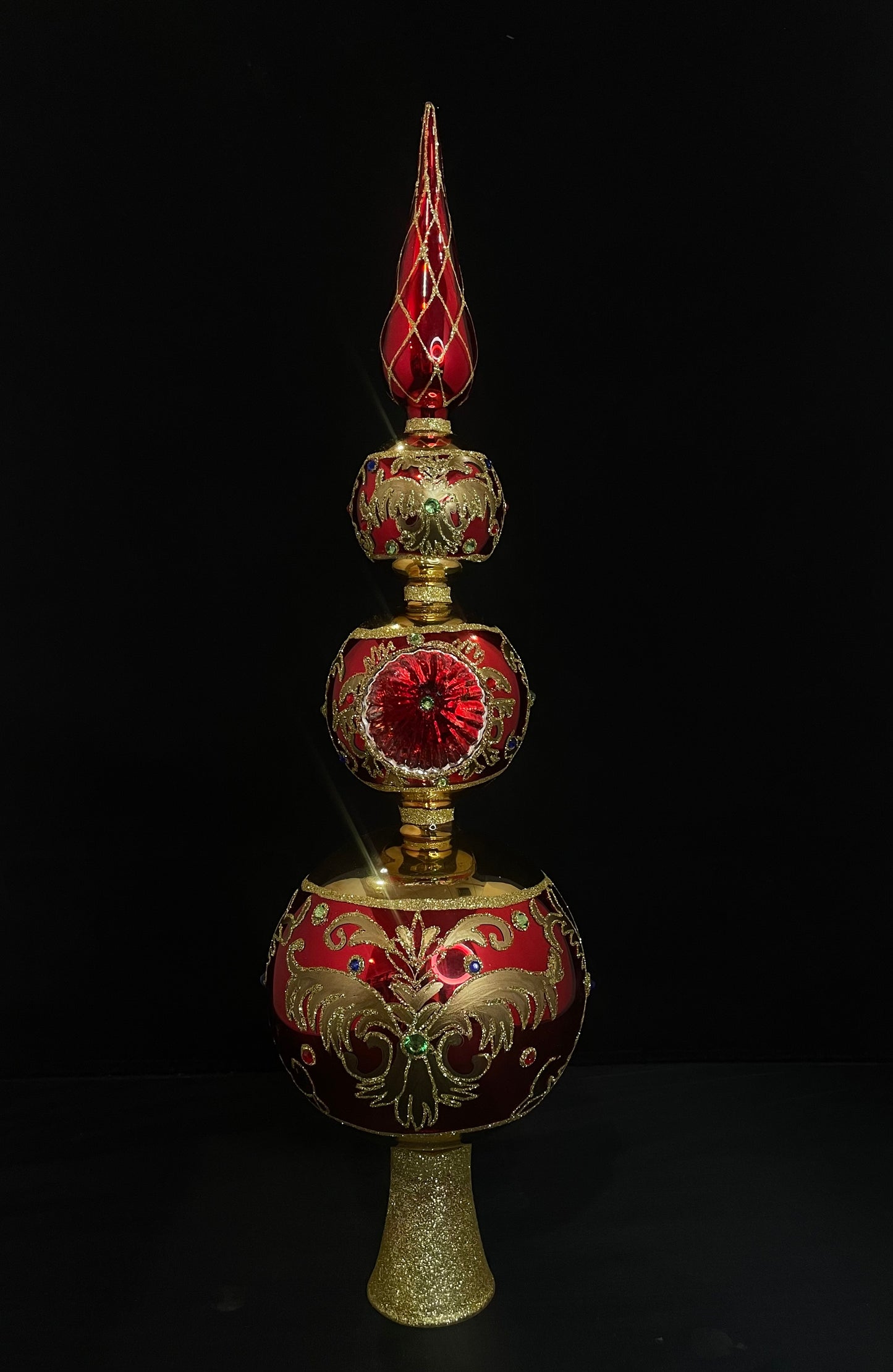 Red & Gold Glass Tree Topper