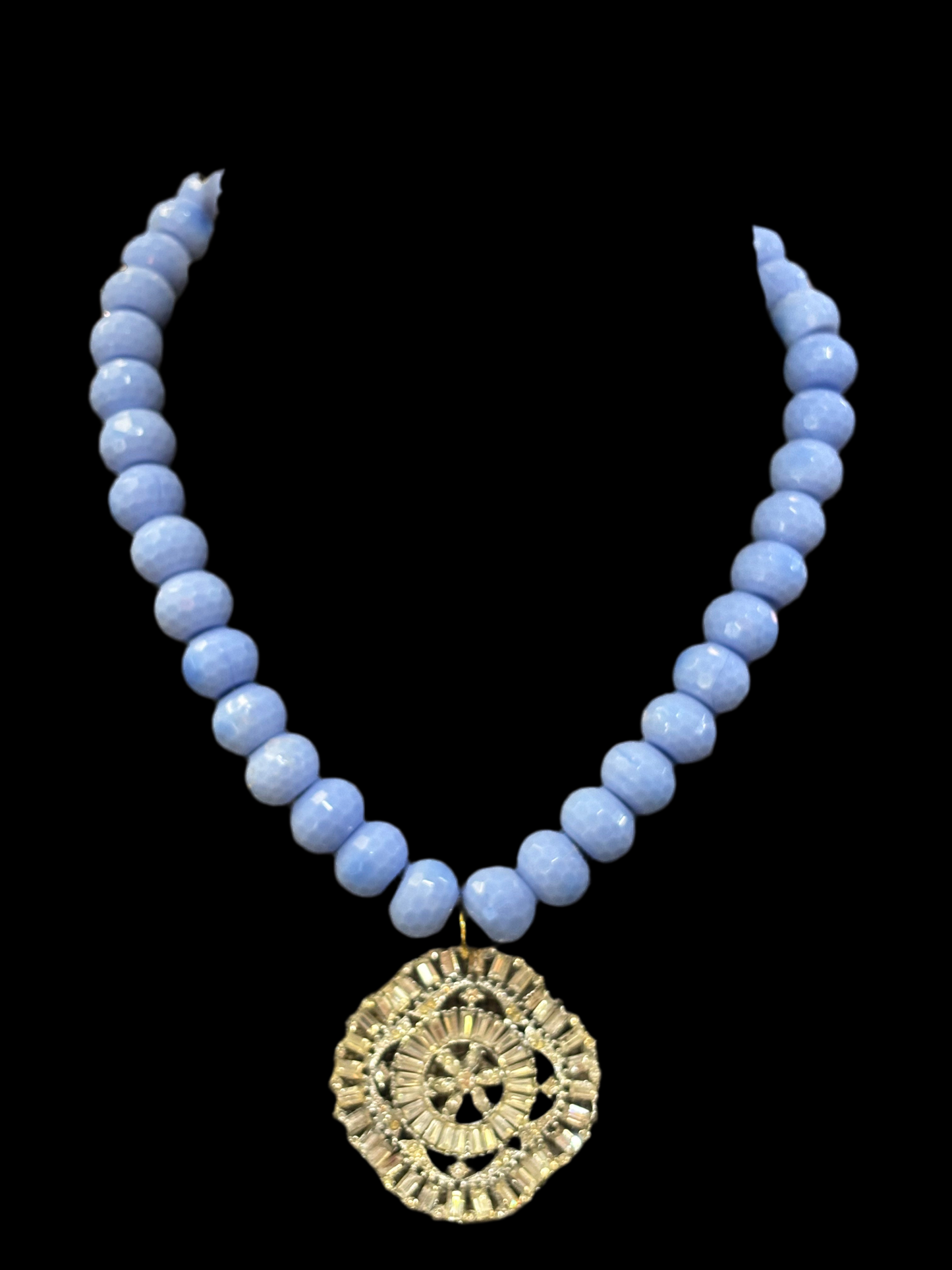 MADE - Periwinkle Blue Quartz Necklace with Crystal Brooch