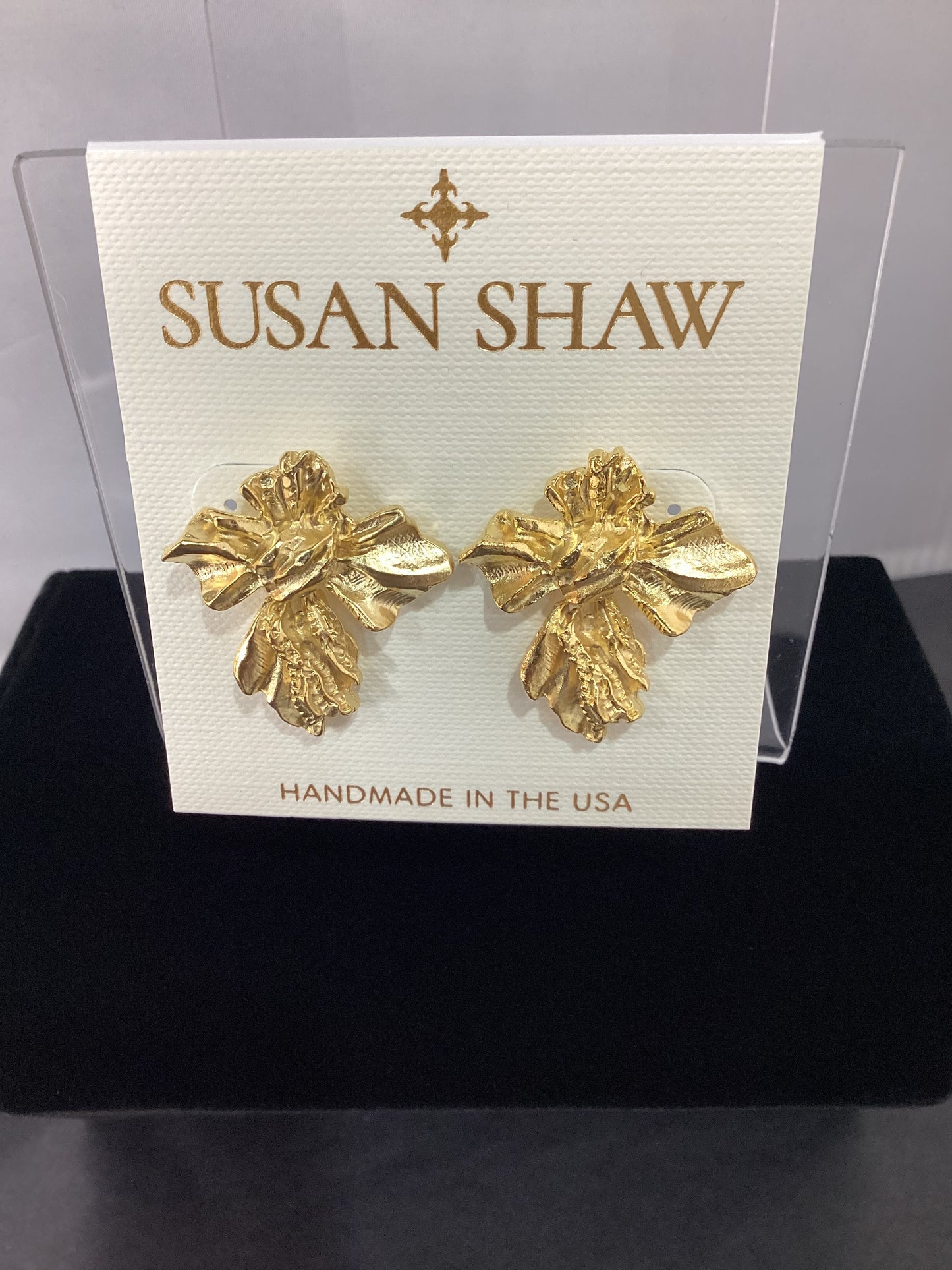 Susan Shaw- Gold Vintage French Cross Earrings