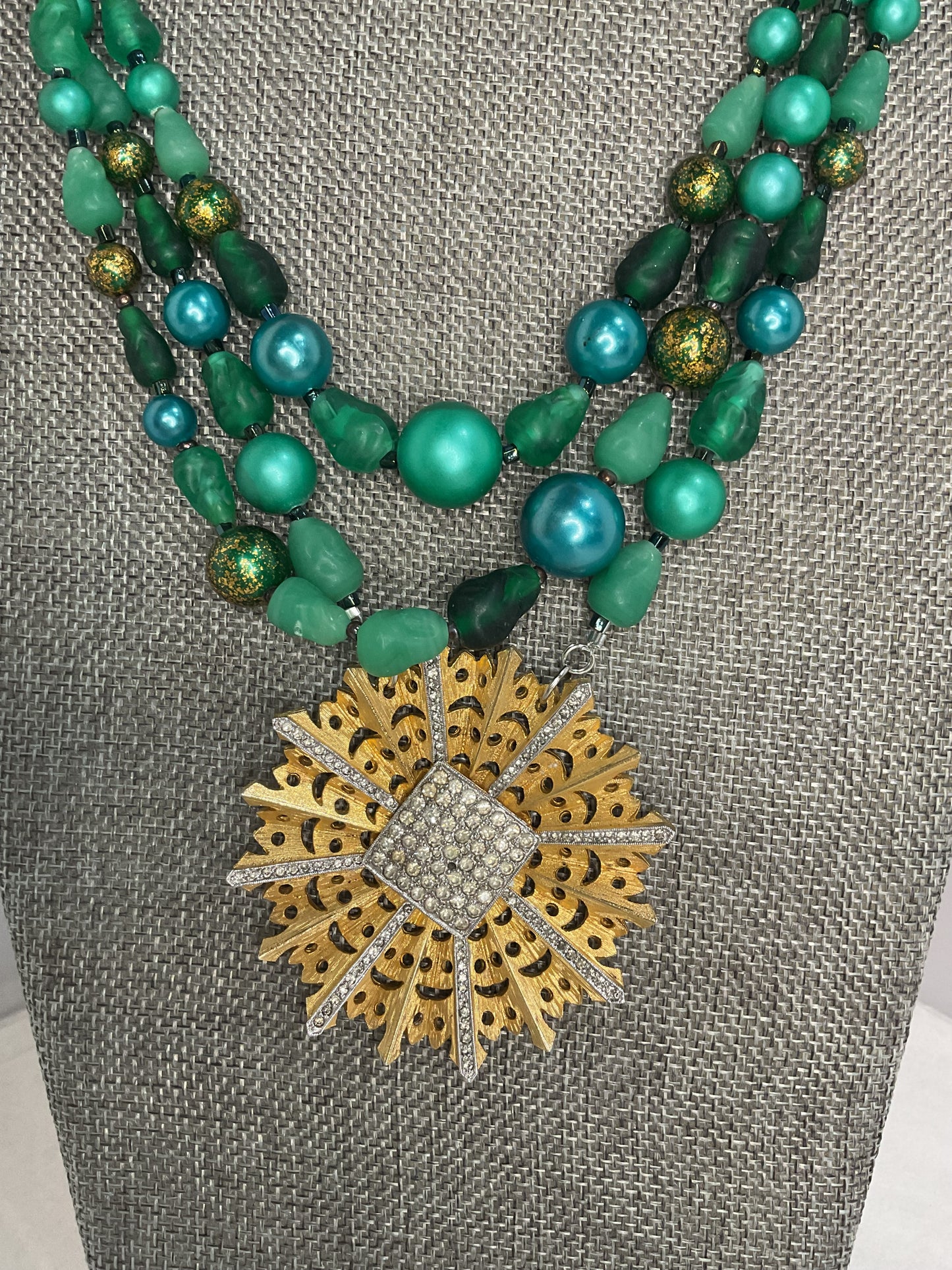 Made green bead necklace