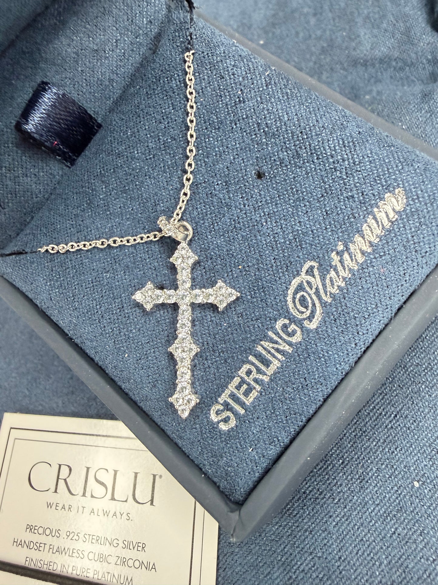 Crislu cross sterling platinum necklace