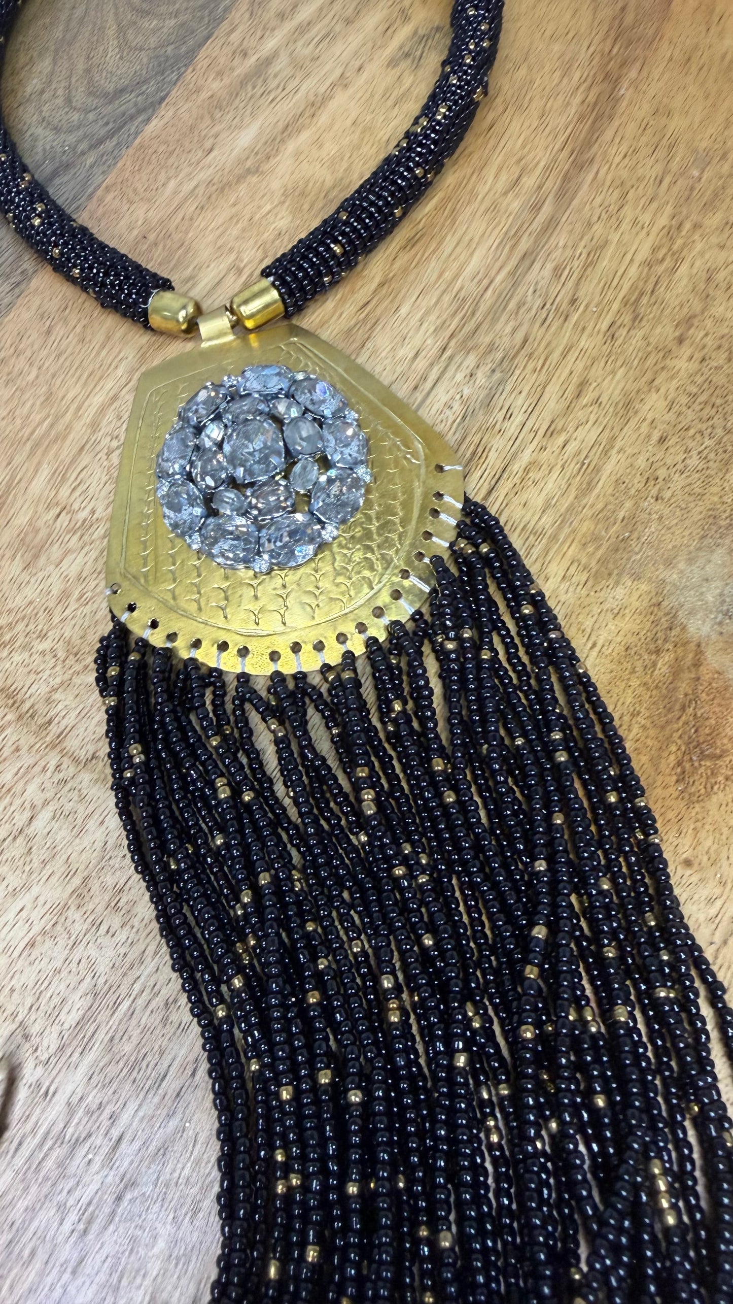 Made black fringe necklace