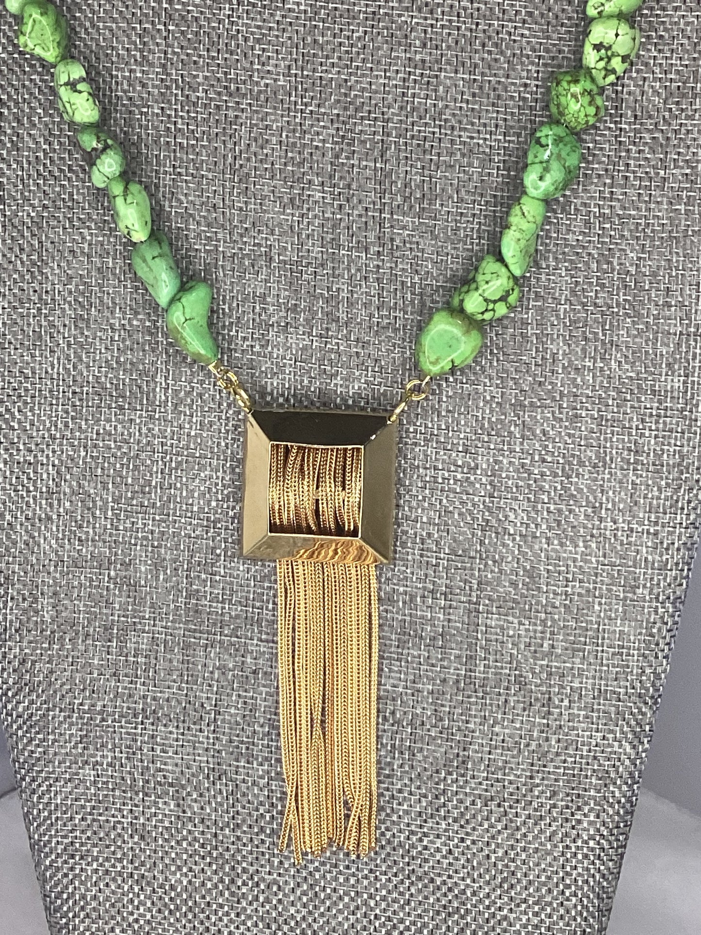 Made- green turquoise fringe necklace