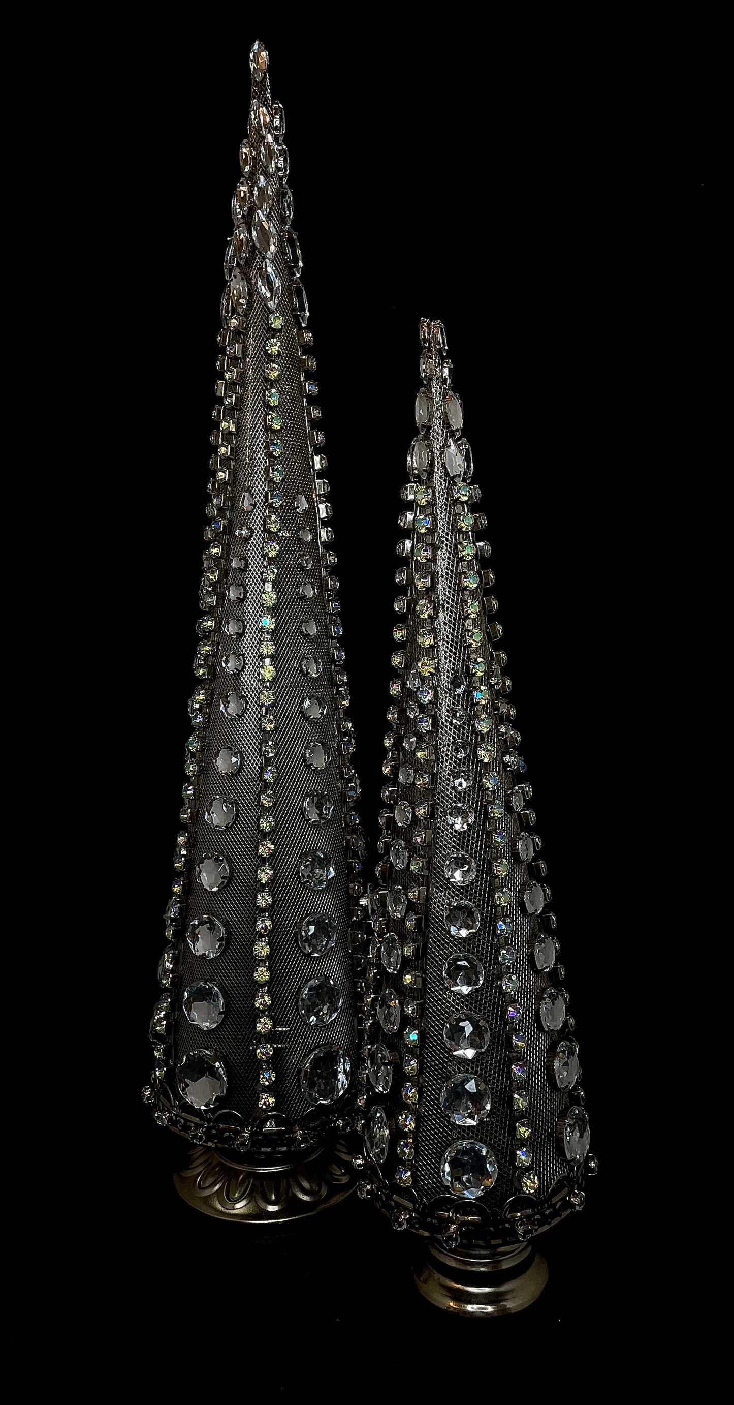 Set of 2 Gold Metal Mesh Trees