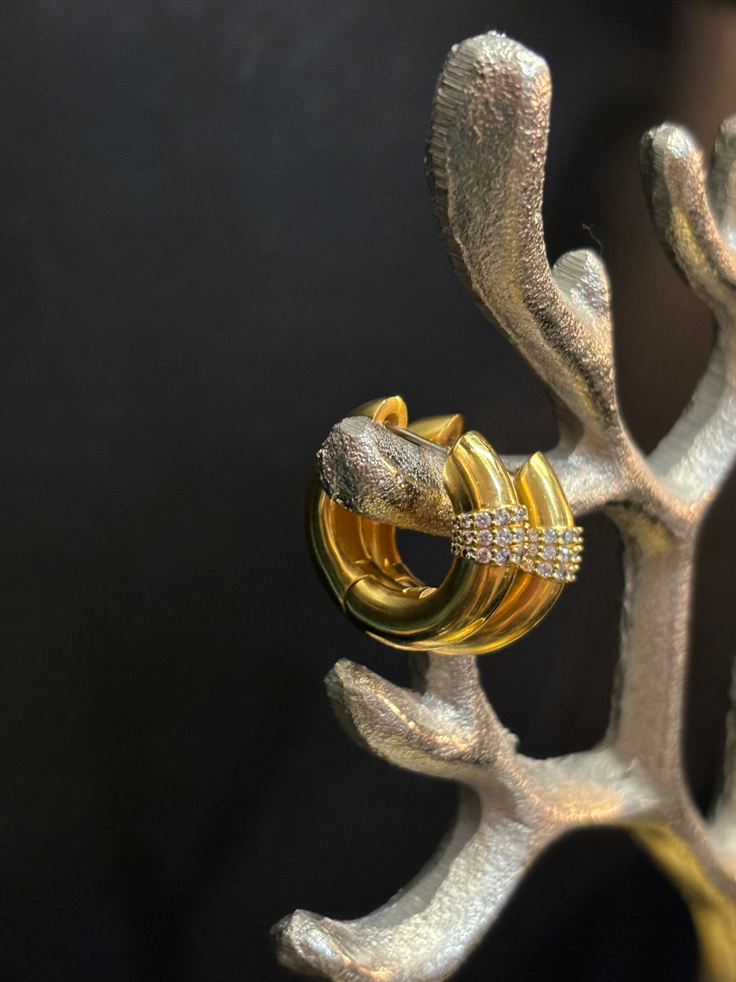 Tube Gold/Crystal Hoop Earrings