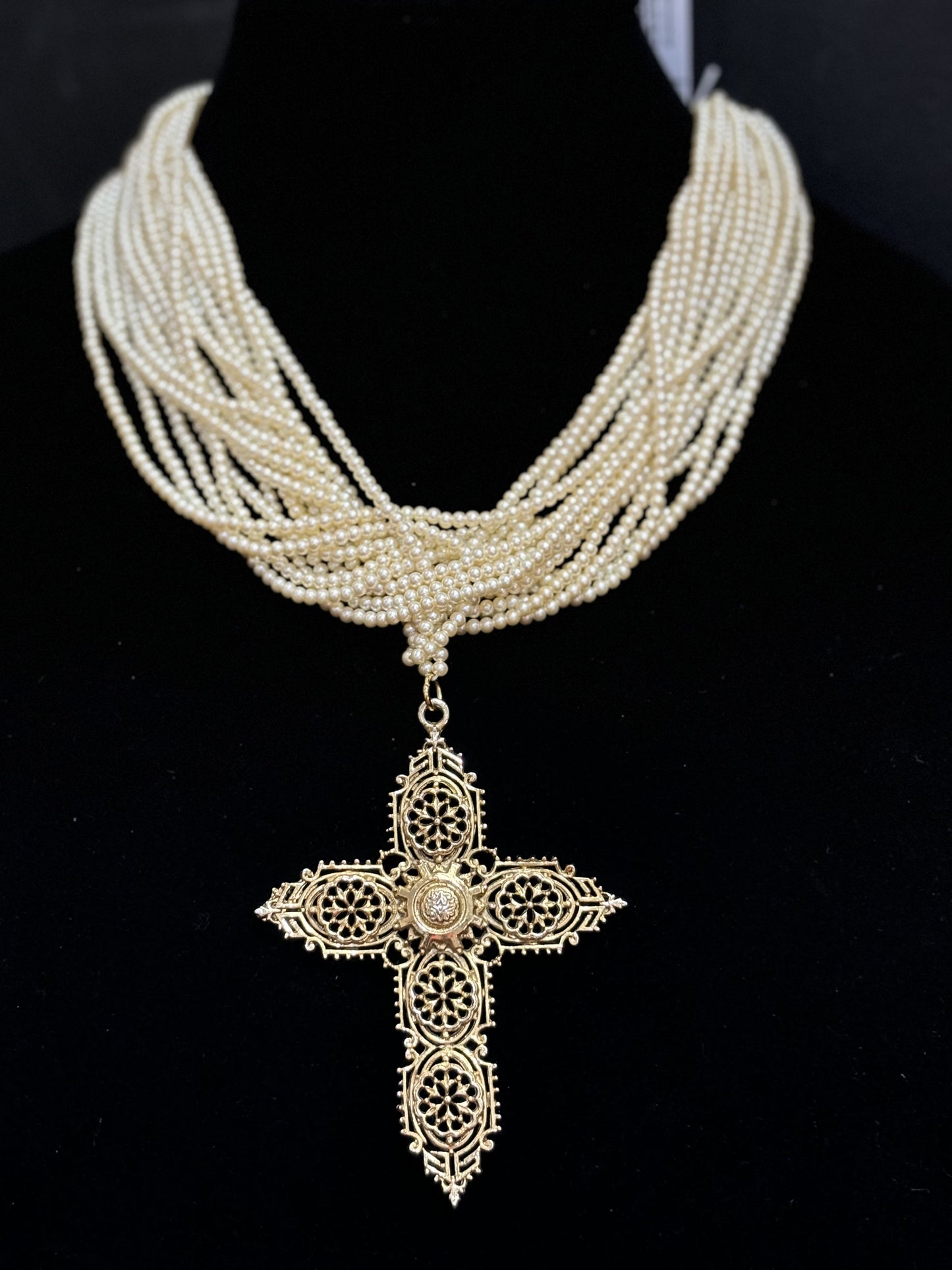 MADE - Cross with Dainty Strand Pearl Necklace