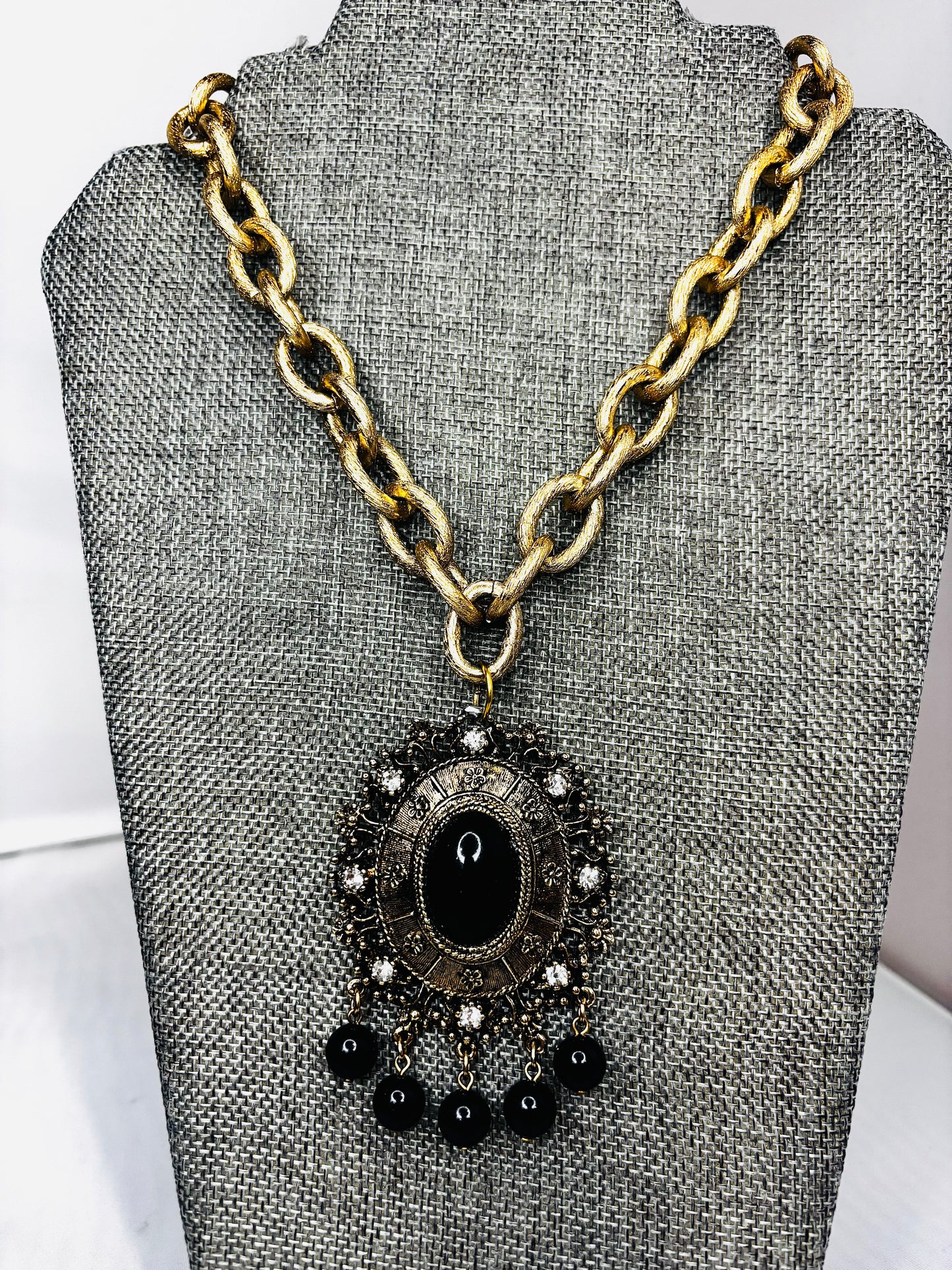 MADE - Gold Necklace with Black and Gold Brooch