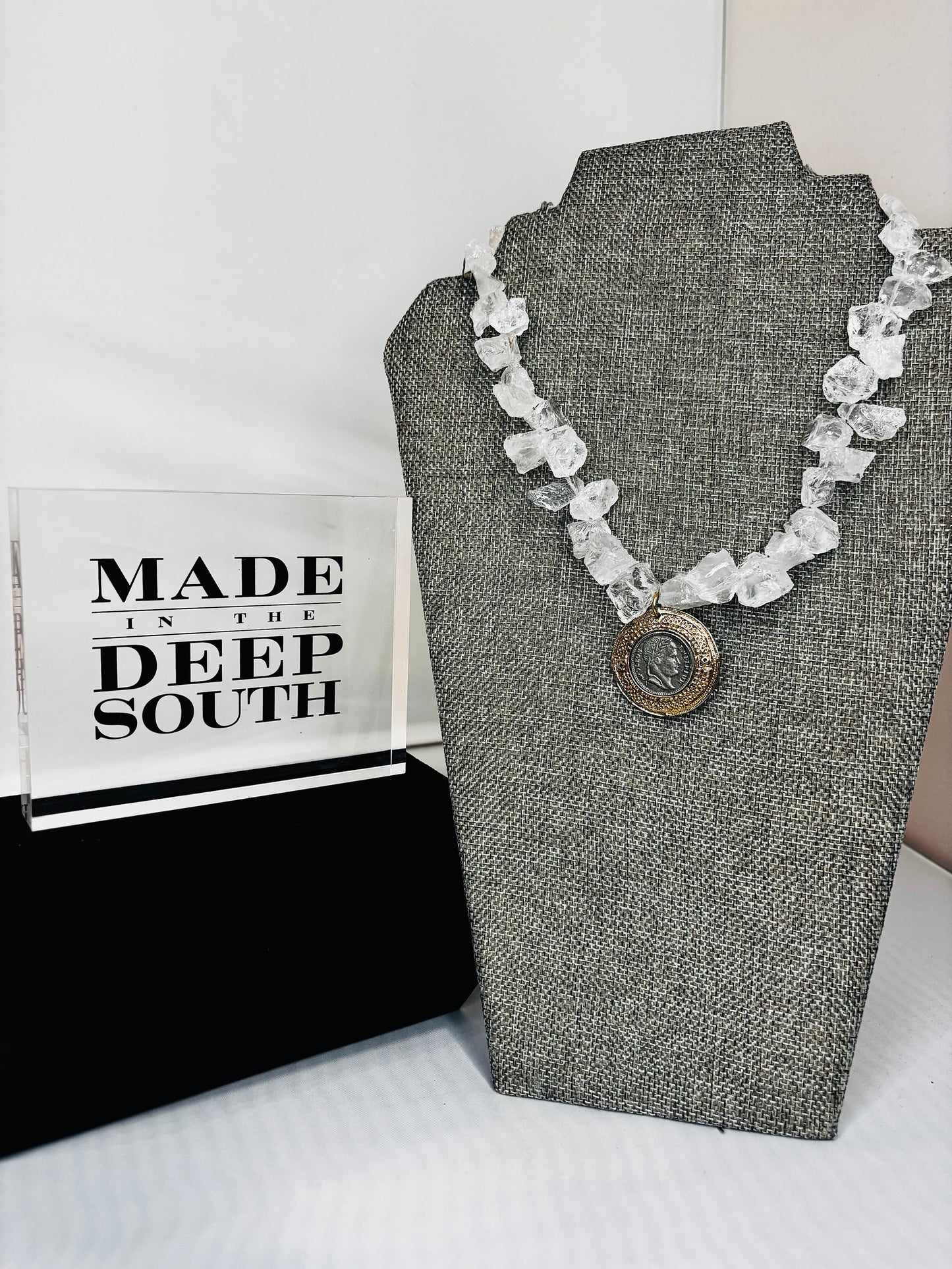 MADE- Quartz Necklace with Coin Earring