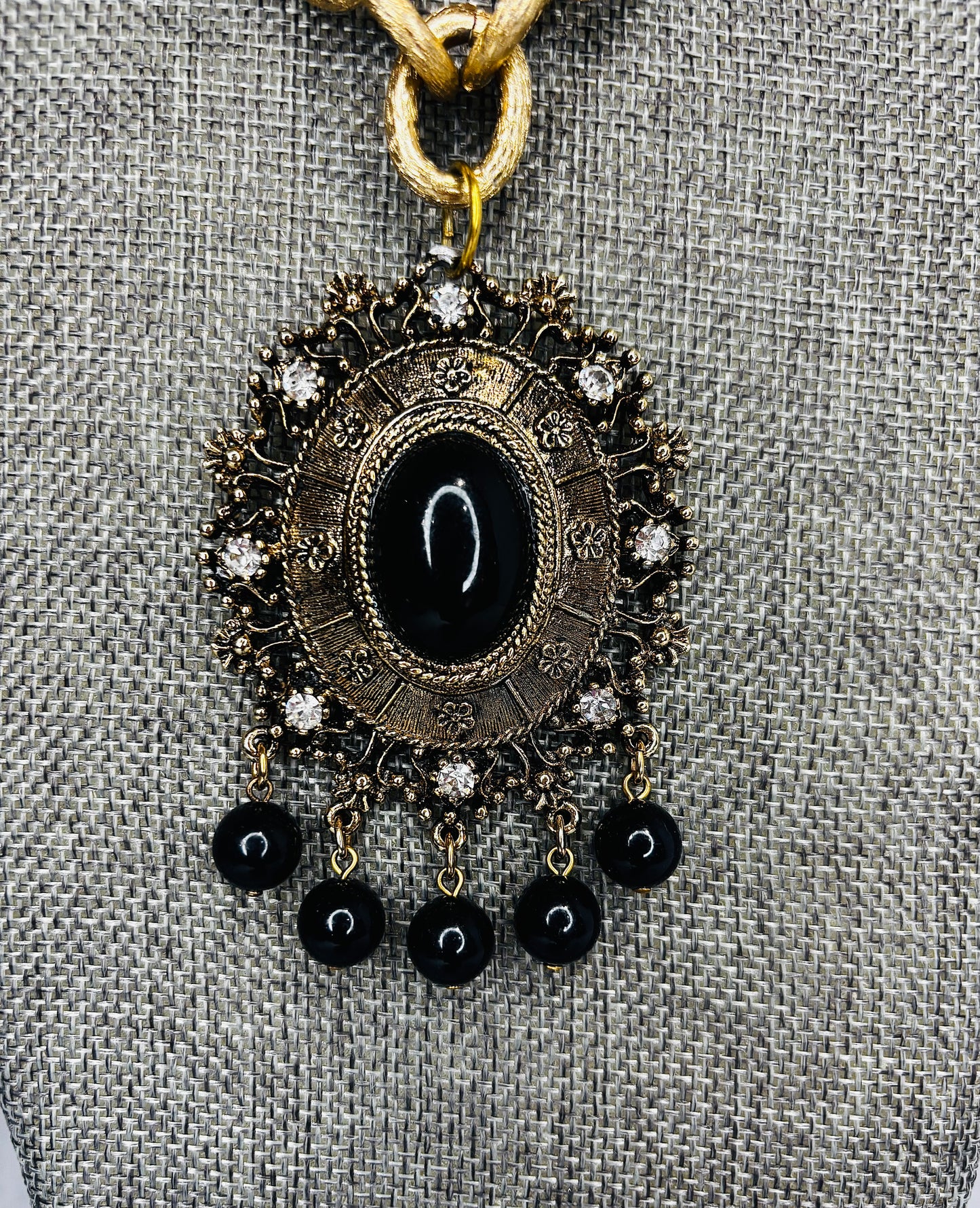 MADE - Gold Necklace with Black and Gold Brooch