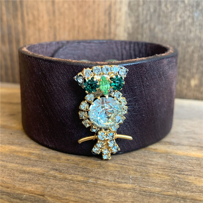 MADE - Brown leather Cuff with Owl