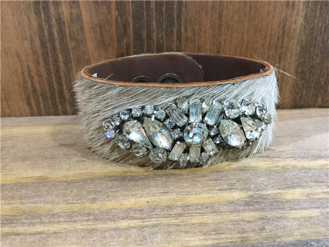 MADE - Fur Cuff with Rhinestone Brooch