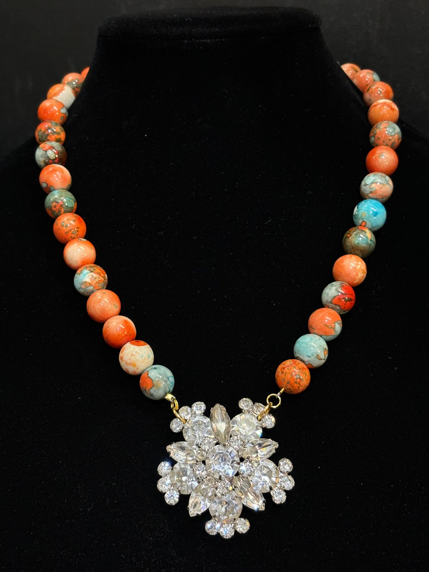 MADE - Crystal Brooch on Glass Bead Necklace