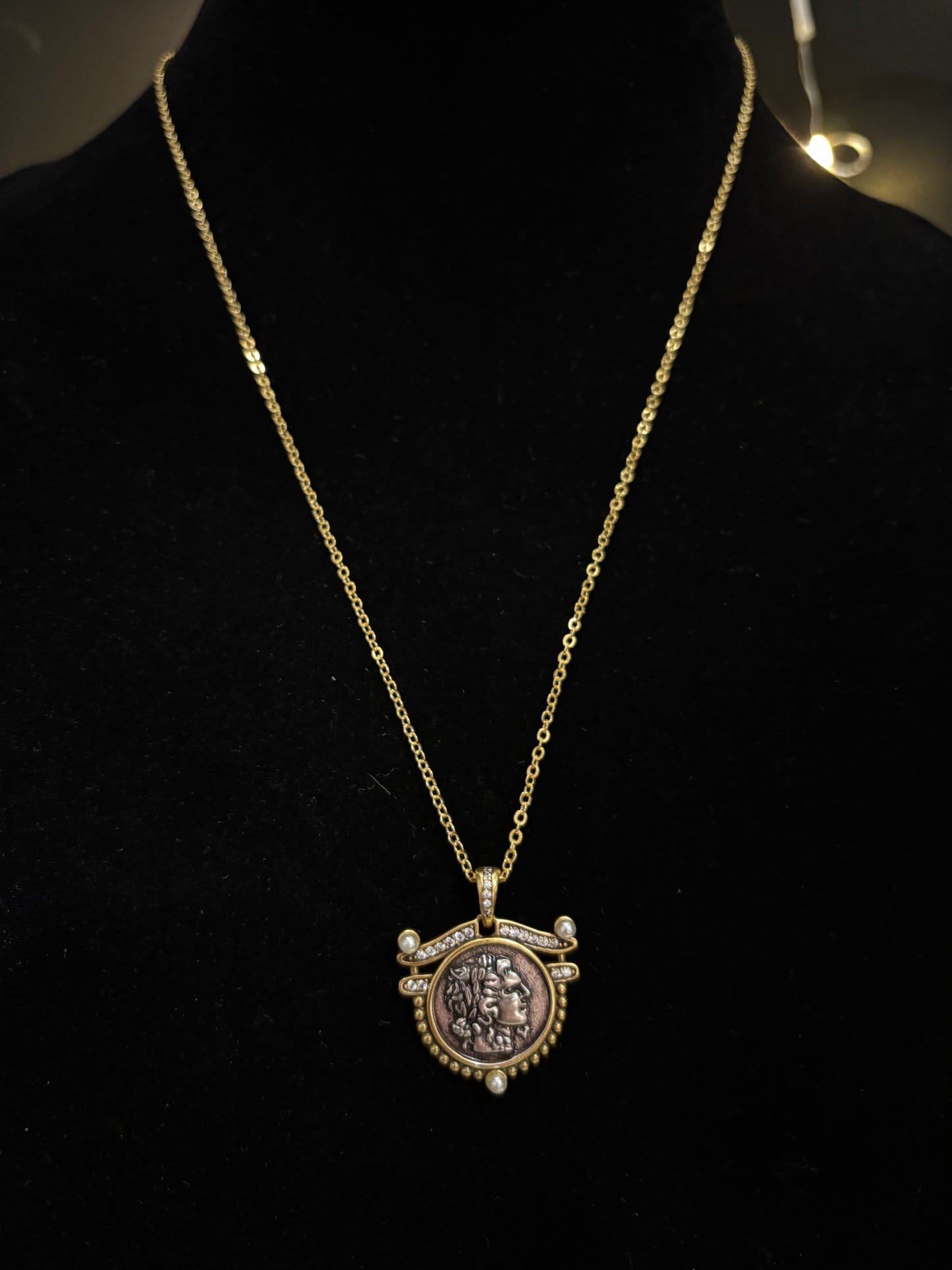 Small Coin Necklace with Pearl Accents