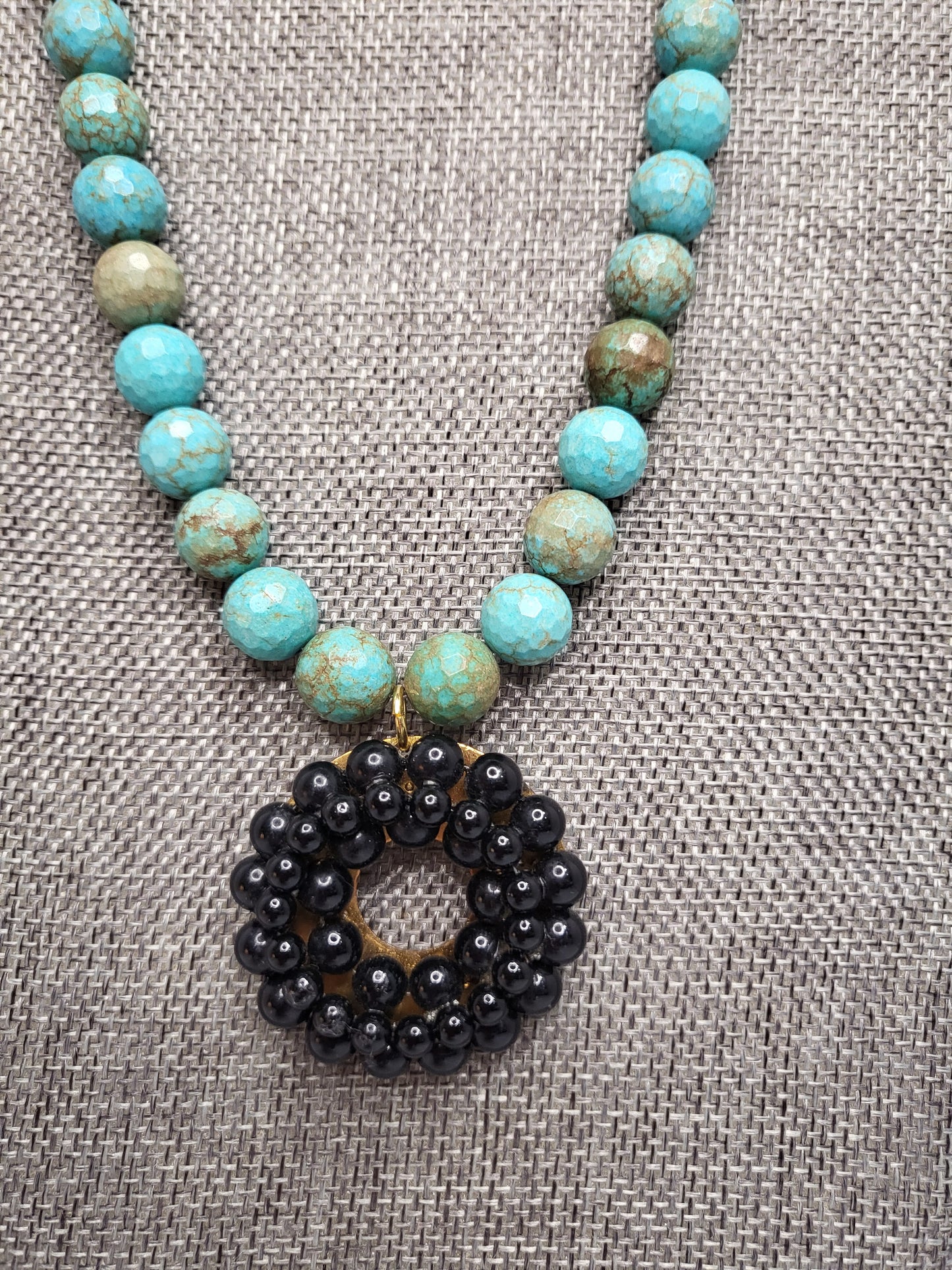 MADE-Black Beaded & Turquoise Necklace