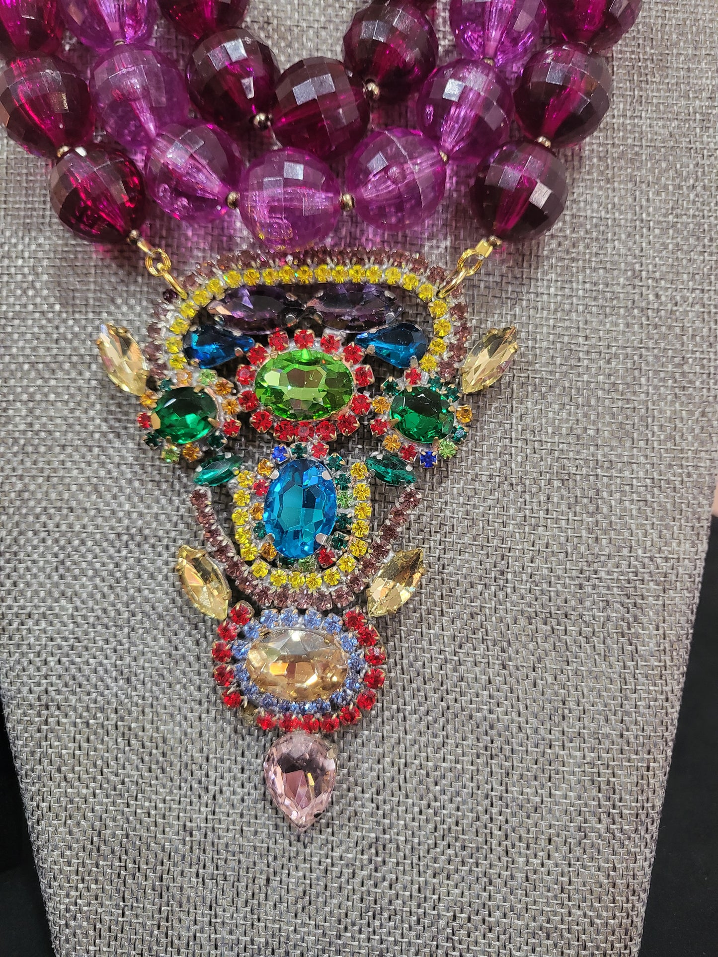 MADE- Colorful Vibrant Czech brooch Necklace