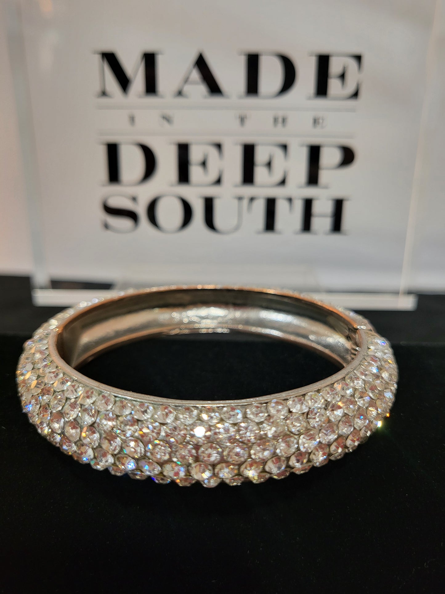 MADE- Clear Rhinestone Hinged Bangle Bracelet