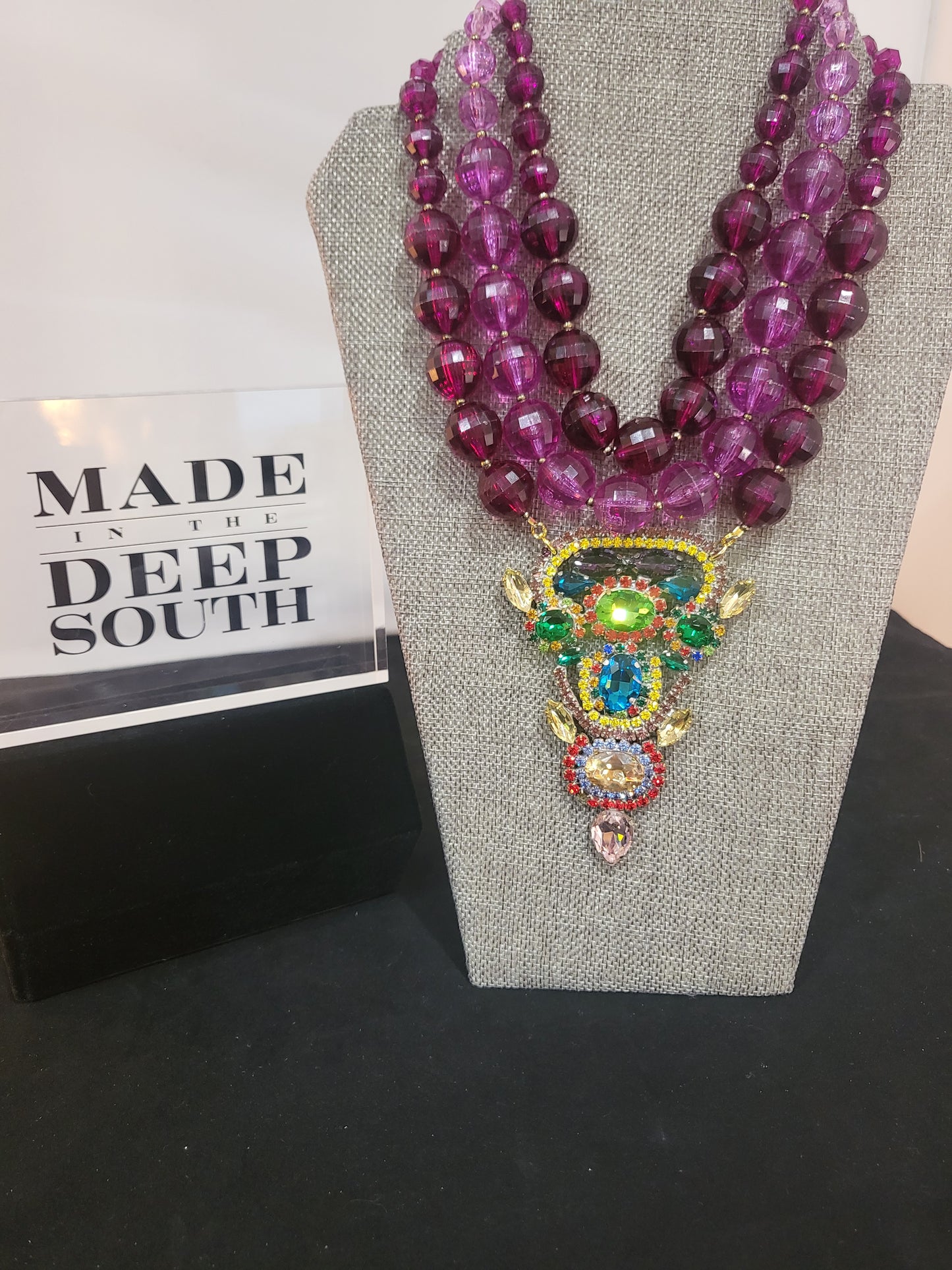 MADE- Colorful Vibrant Czech brooch Necklace
