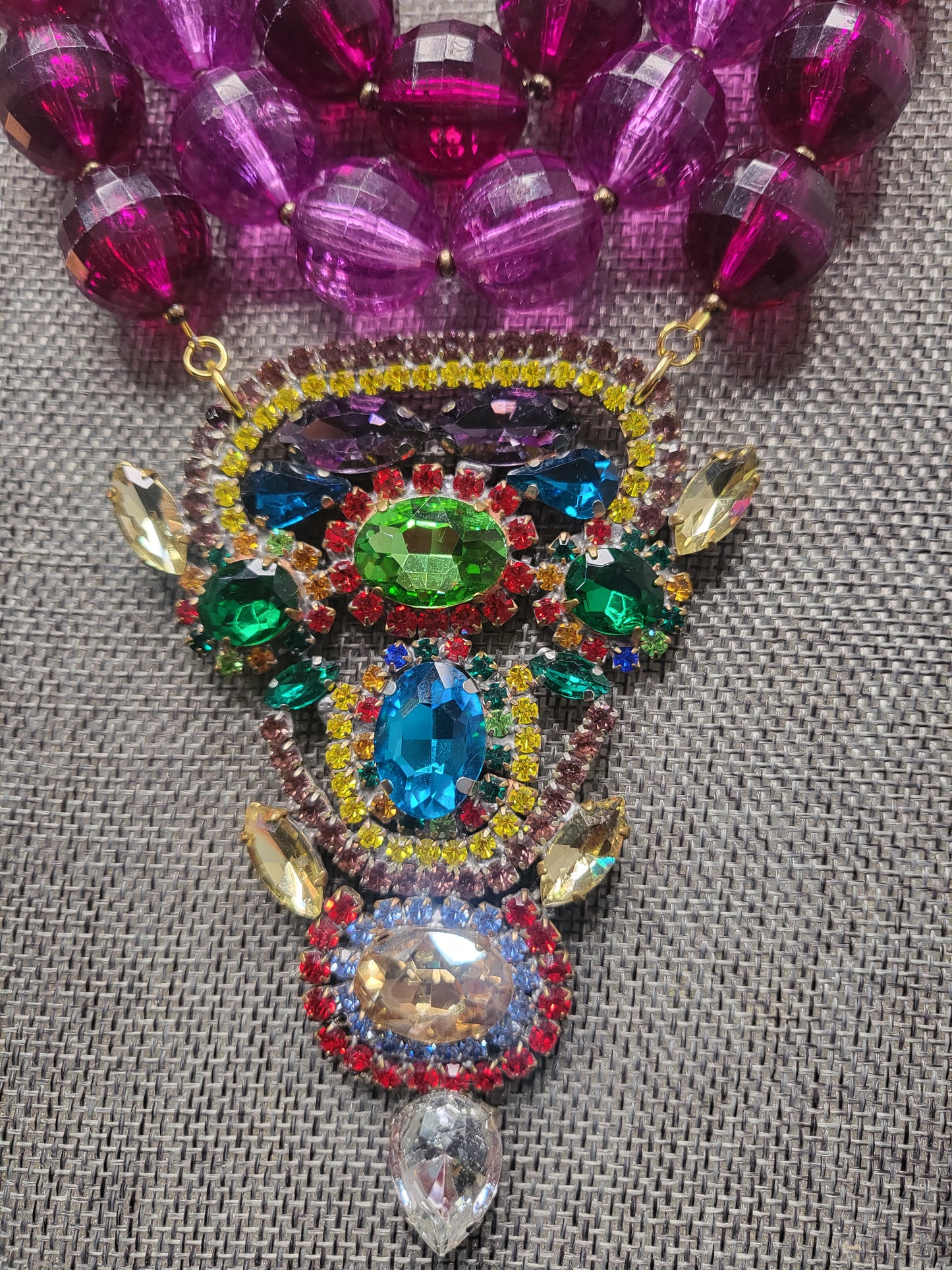 MADE- Colorful Vibrant Czech brooch Necklace