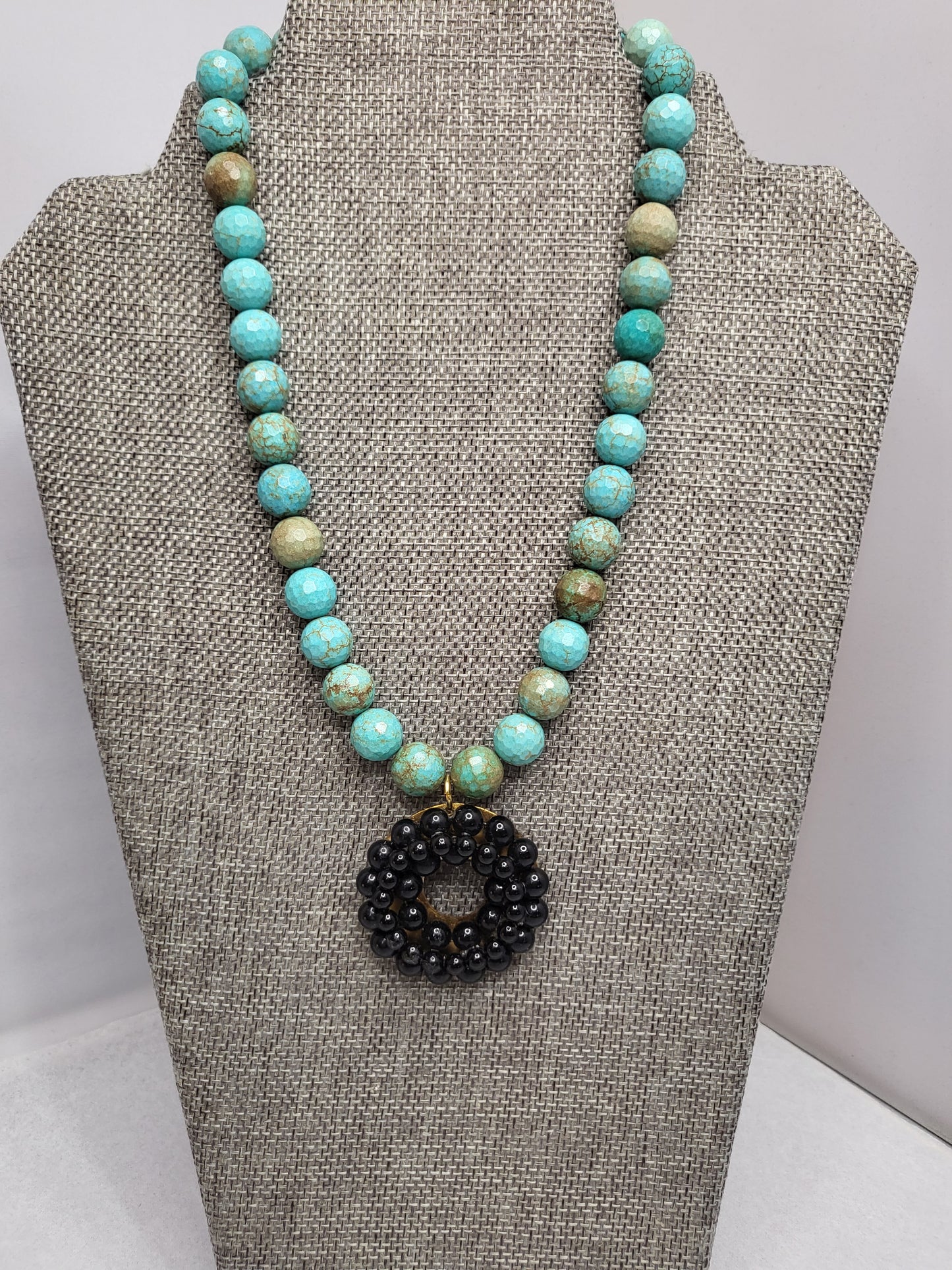 MADE-Black Beaded & Turquoise Necklace