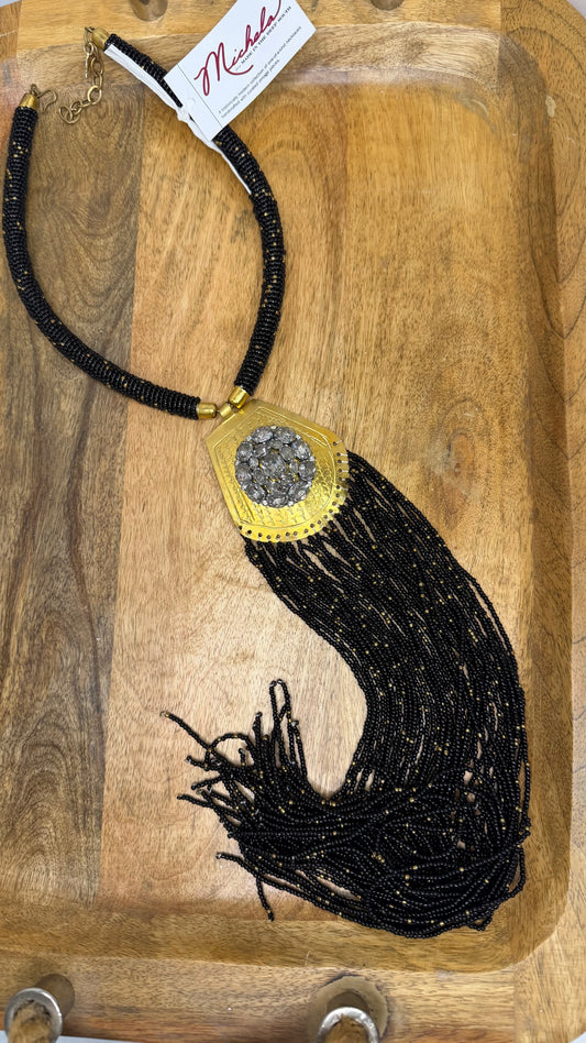 Made black fringe necklace