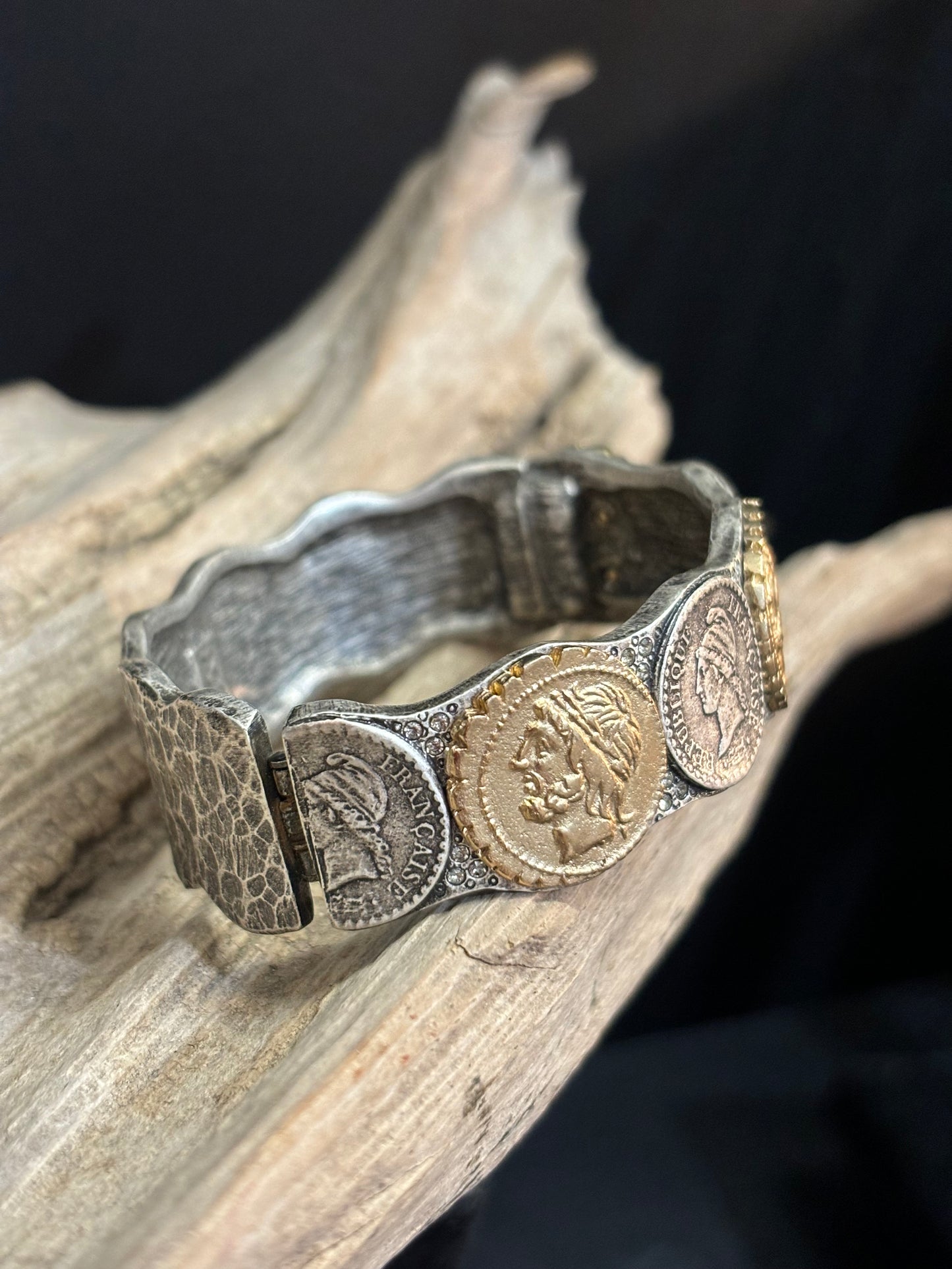 Hinged Mixed Metal Coin Bracelet