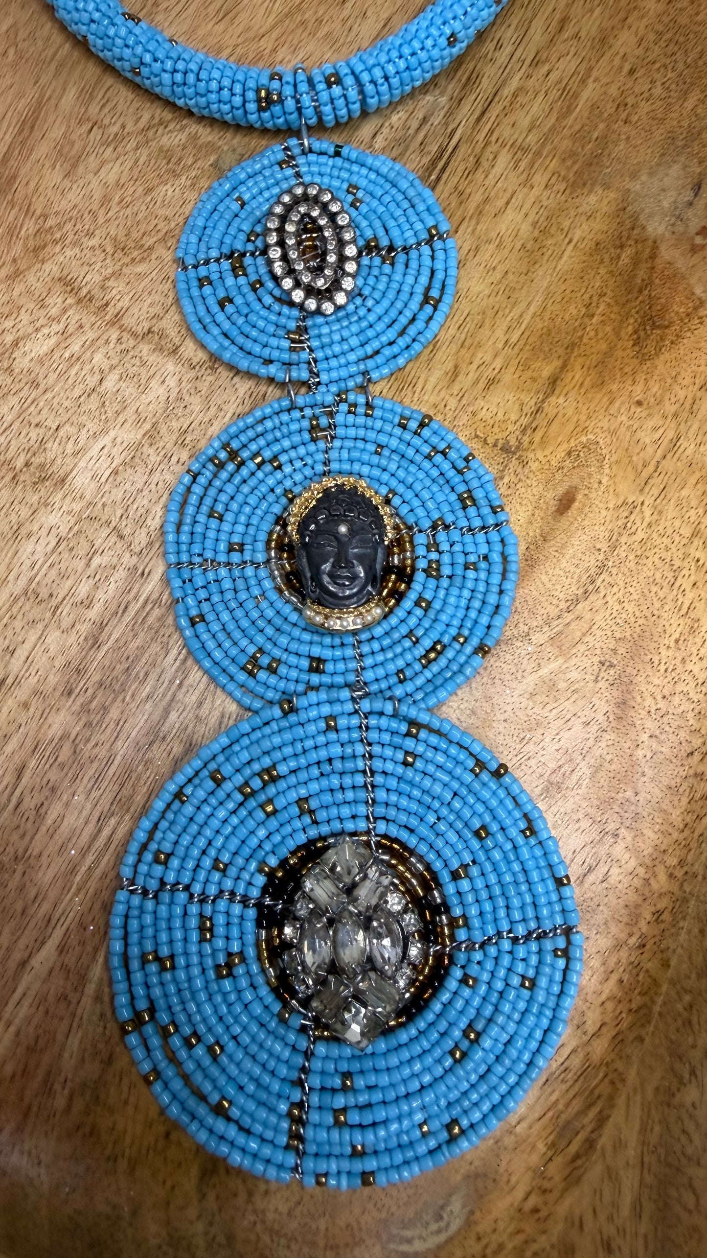 Made triple blue necklace