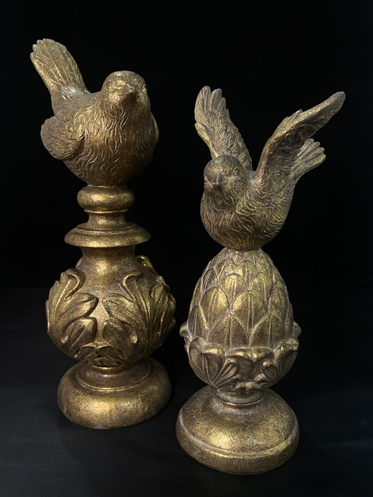 Set of 2 Gold Carved Resin Bird Statues
