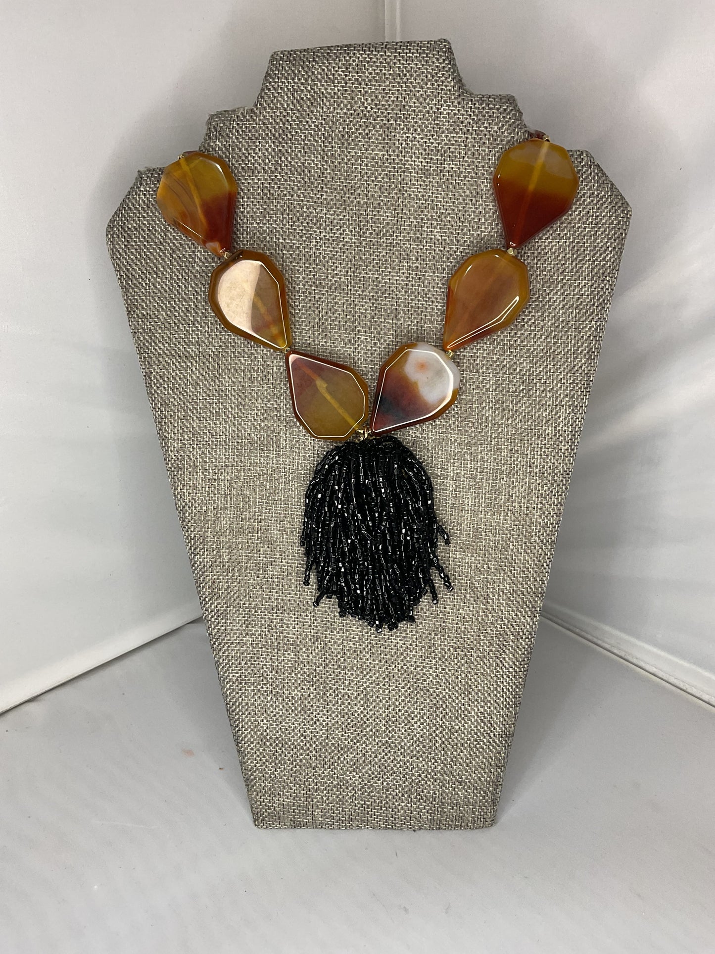 Made black fringe necklace
