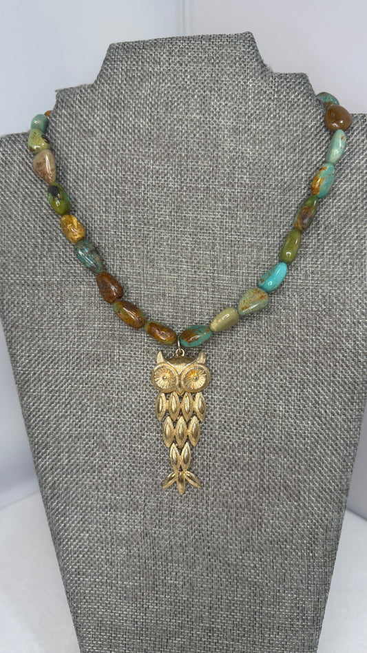1960s owl turquoise necklace