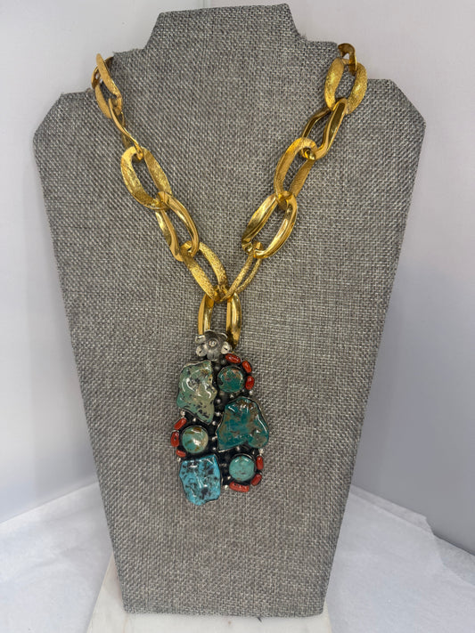 Made 1970s turquoise and coral necklace