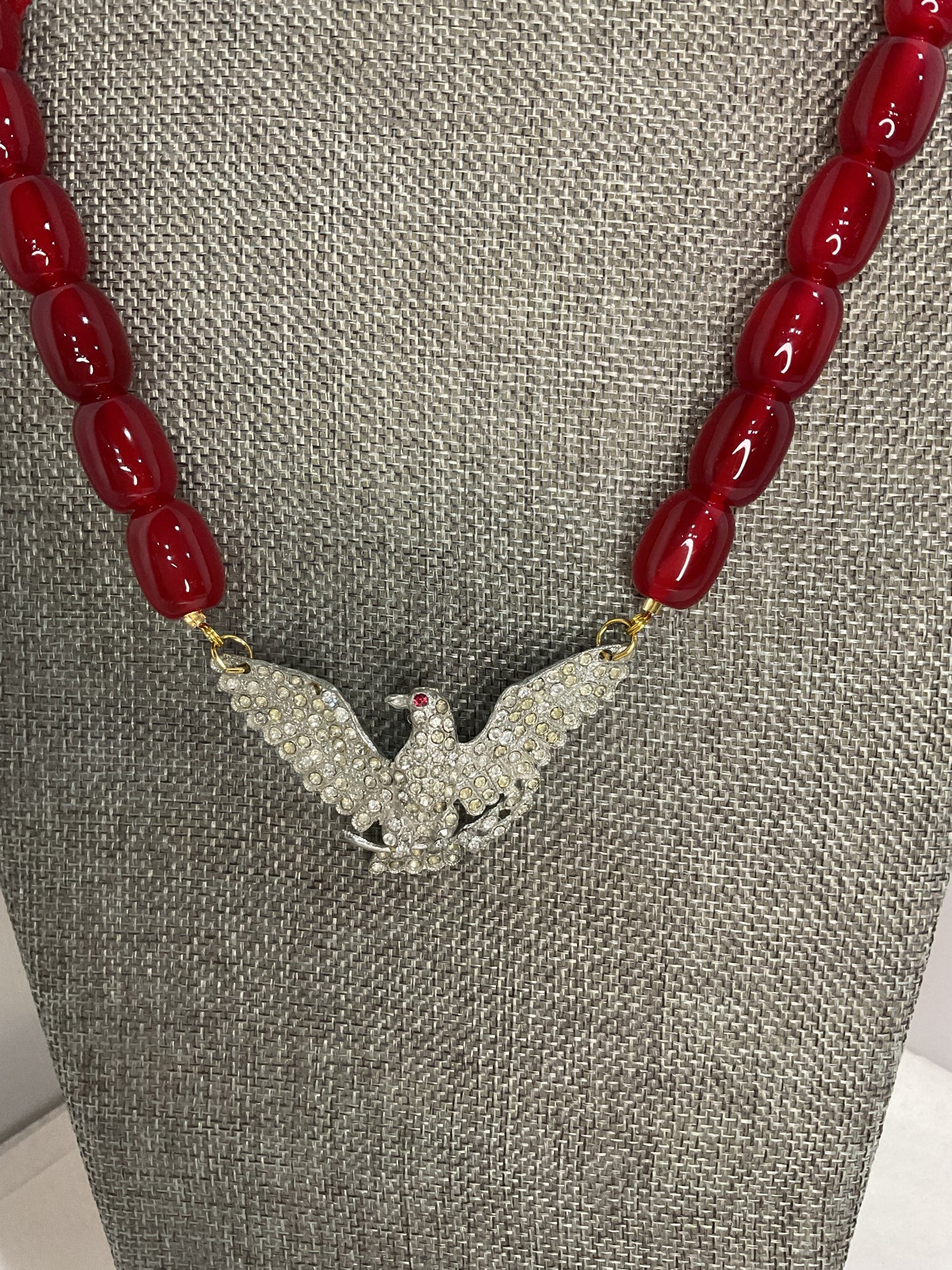 Made red eagle necklace