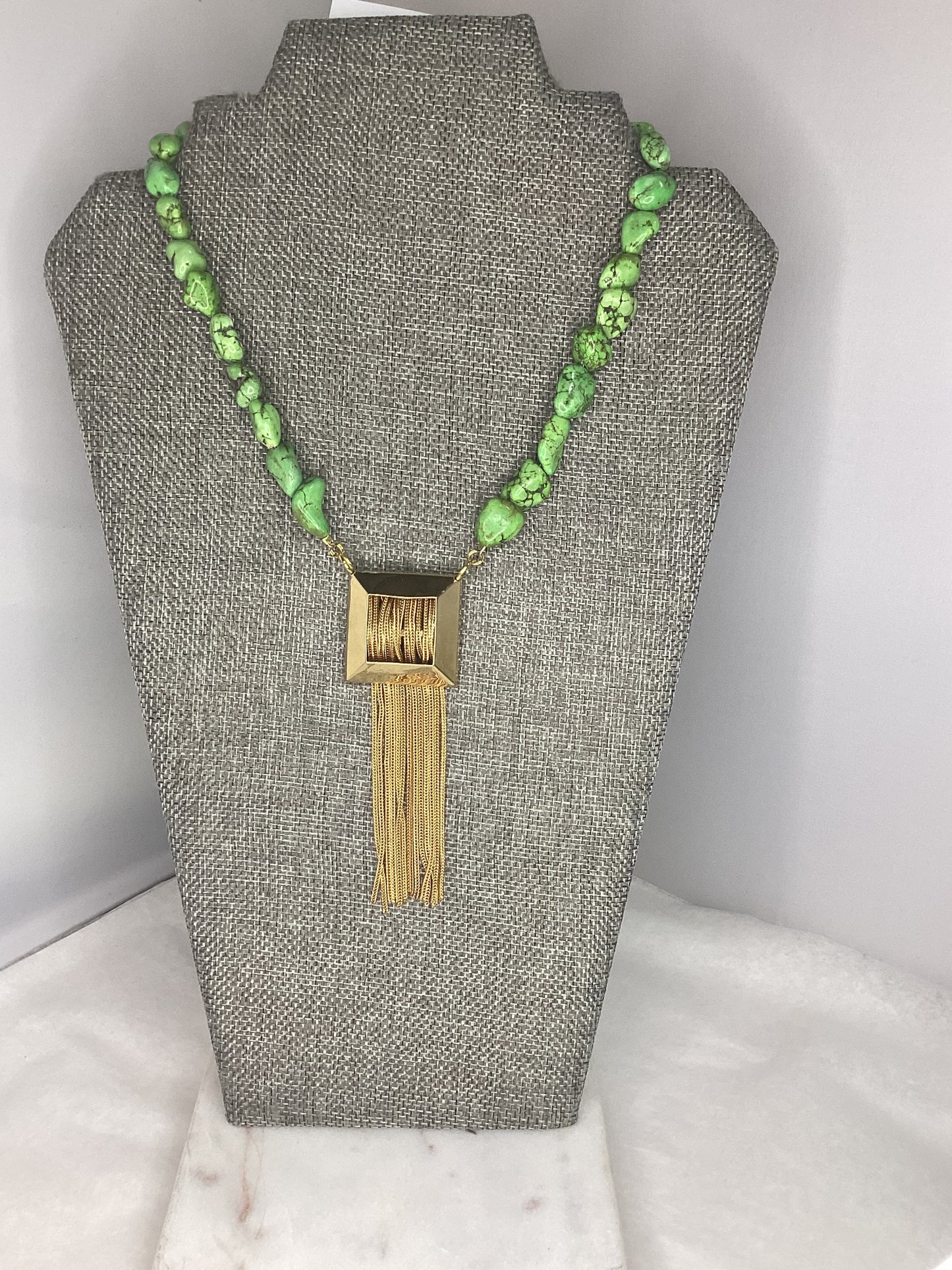Made- green turquoise fringe necklace