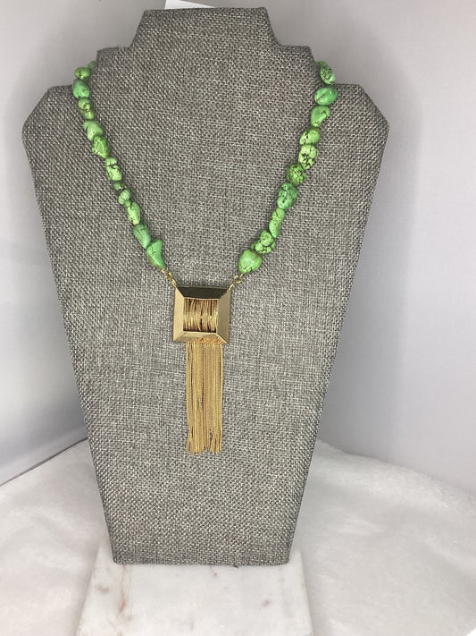 Made- green turquoise fringe necklace