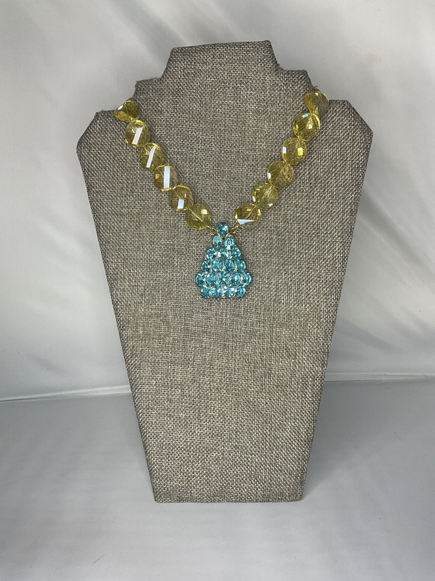 Made yellow glass bead necklace