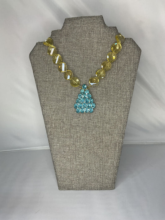 Made yellow glass bead necklace