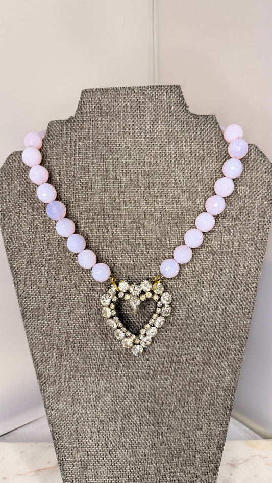 Made pink heart necklace