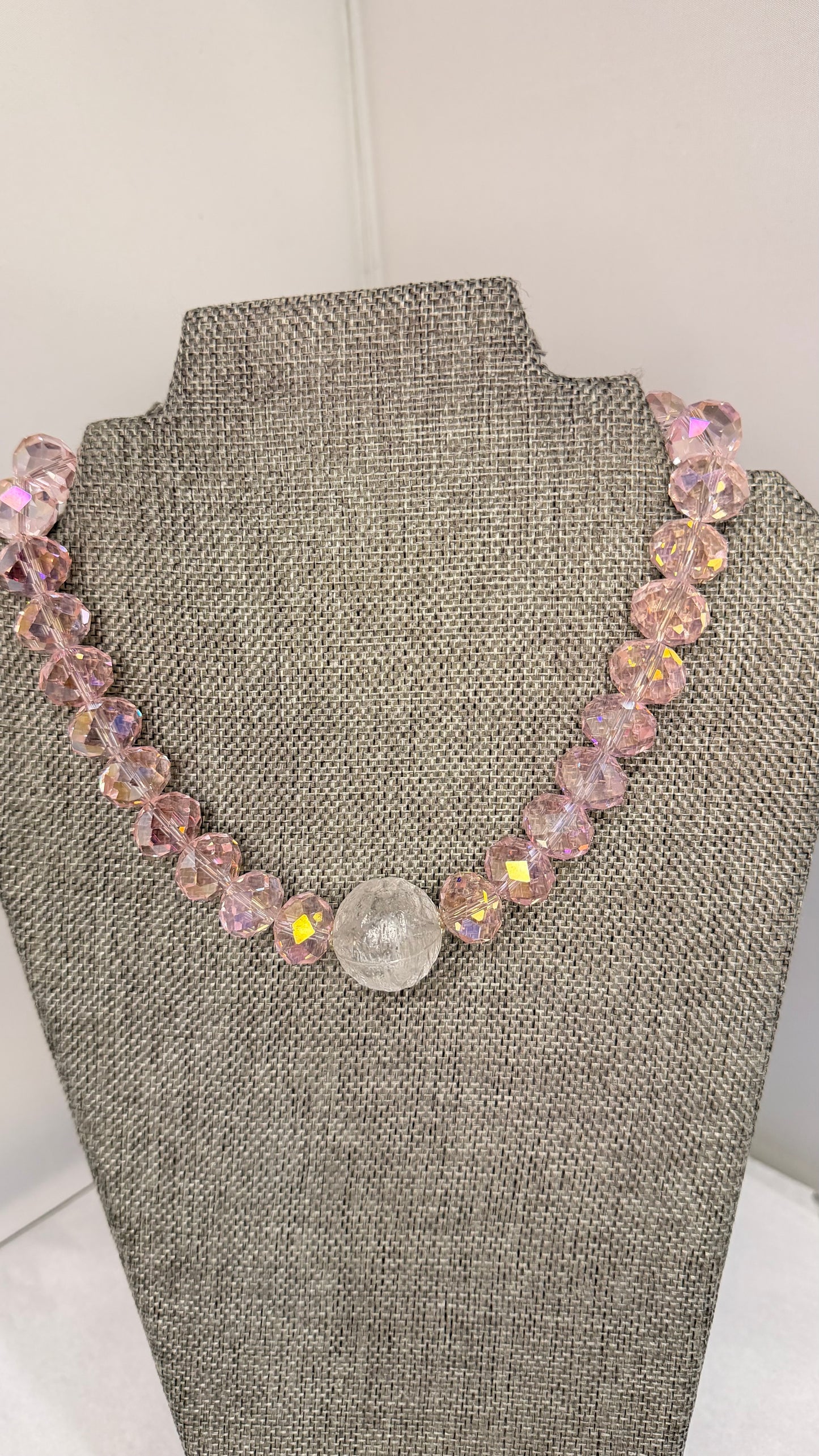 Made pink bead necklace