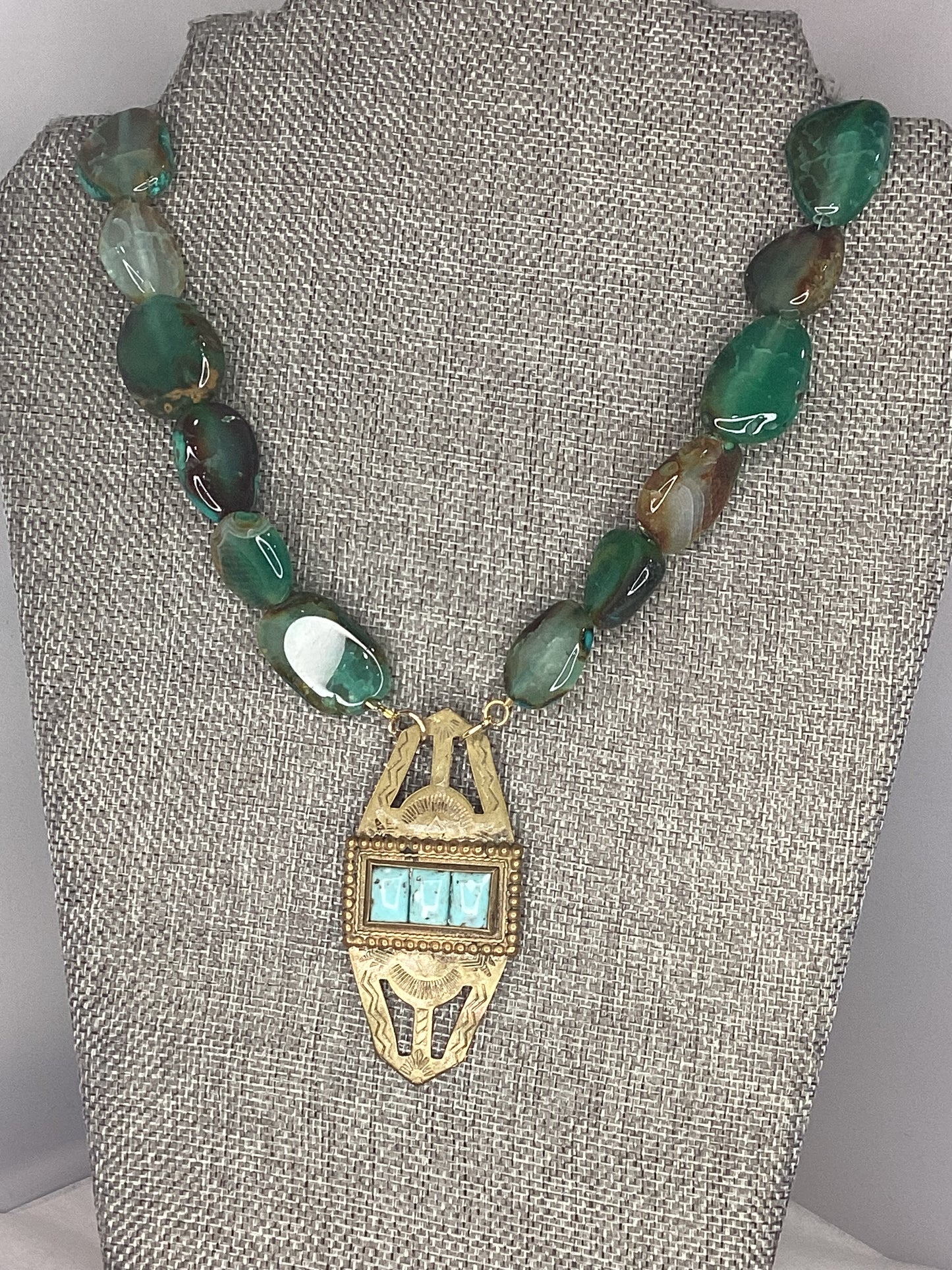 Made green bead necklace