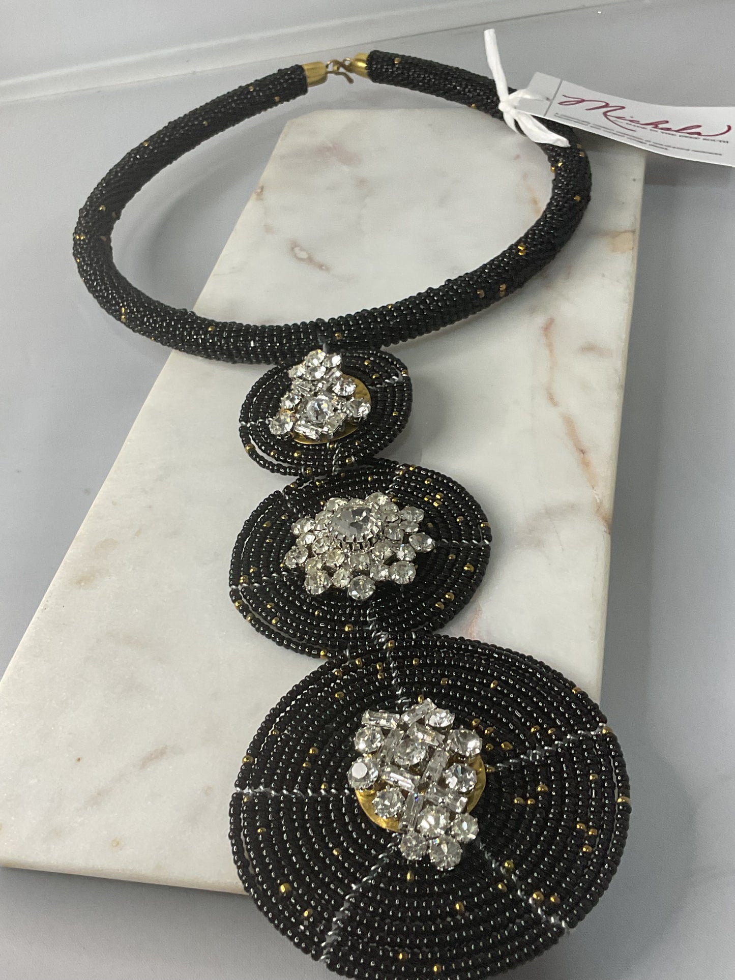 Made 1950s rhinestone brooch necklace