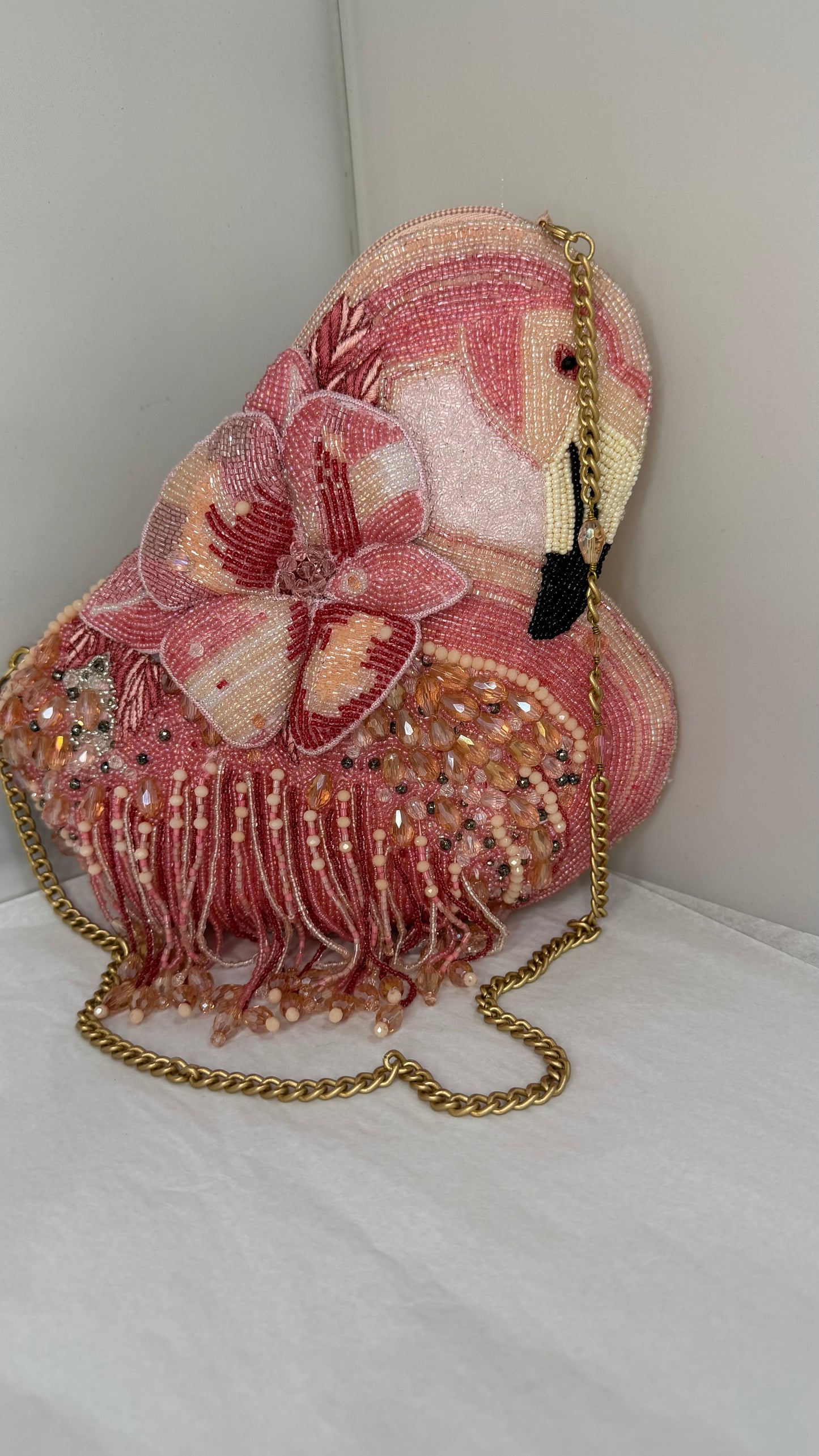 Flamingo beaded purse