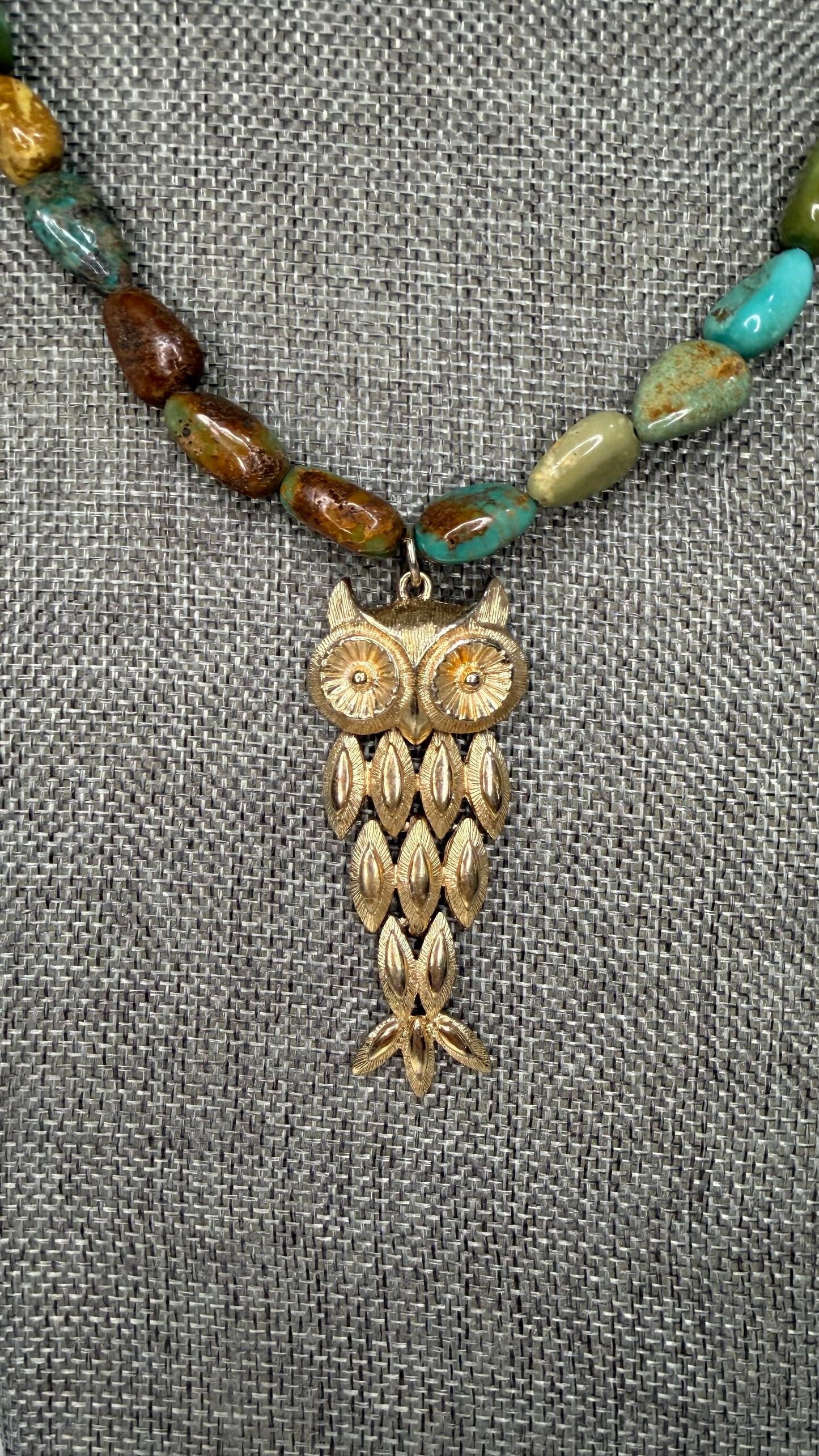 1960s owl turquoise necklace